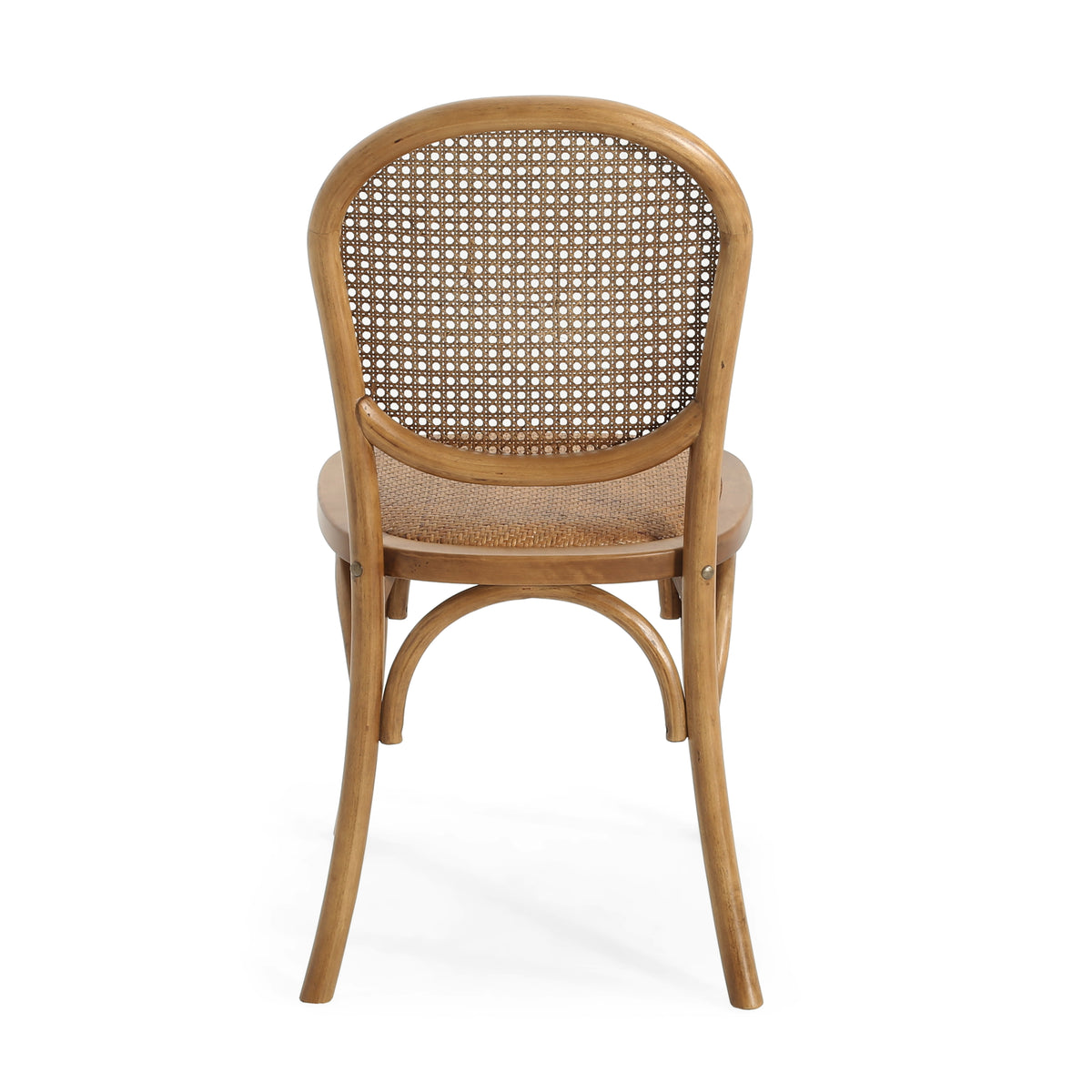 Vattern brown handwoven rattan cane dining chair rear view on white background
