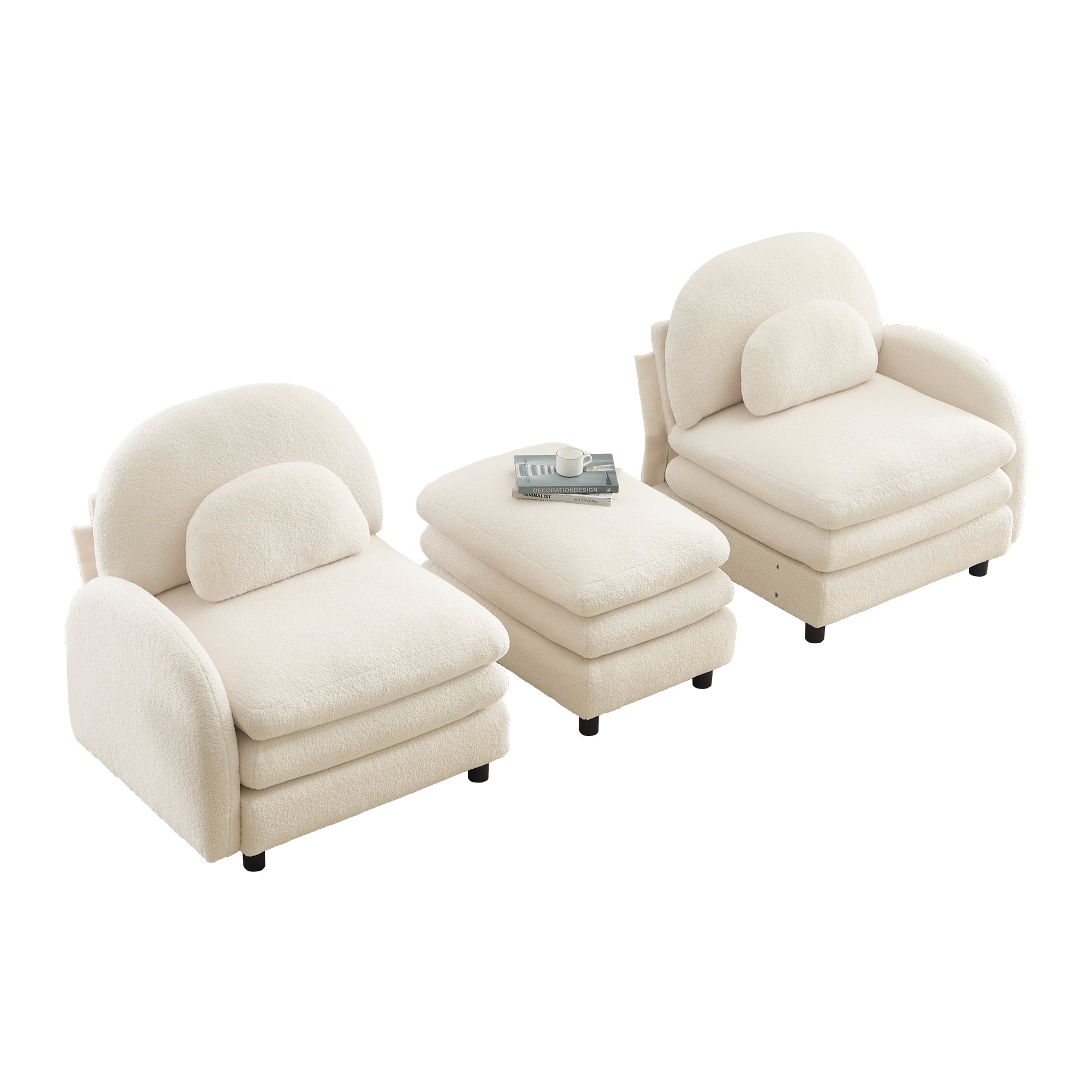 Ventura beige modular sofa with ottoman and armless chair isolated product image on white background