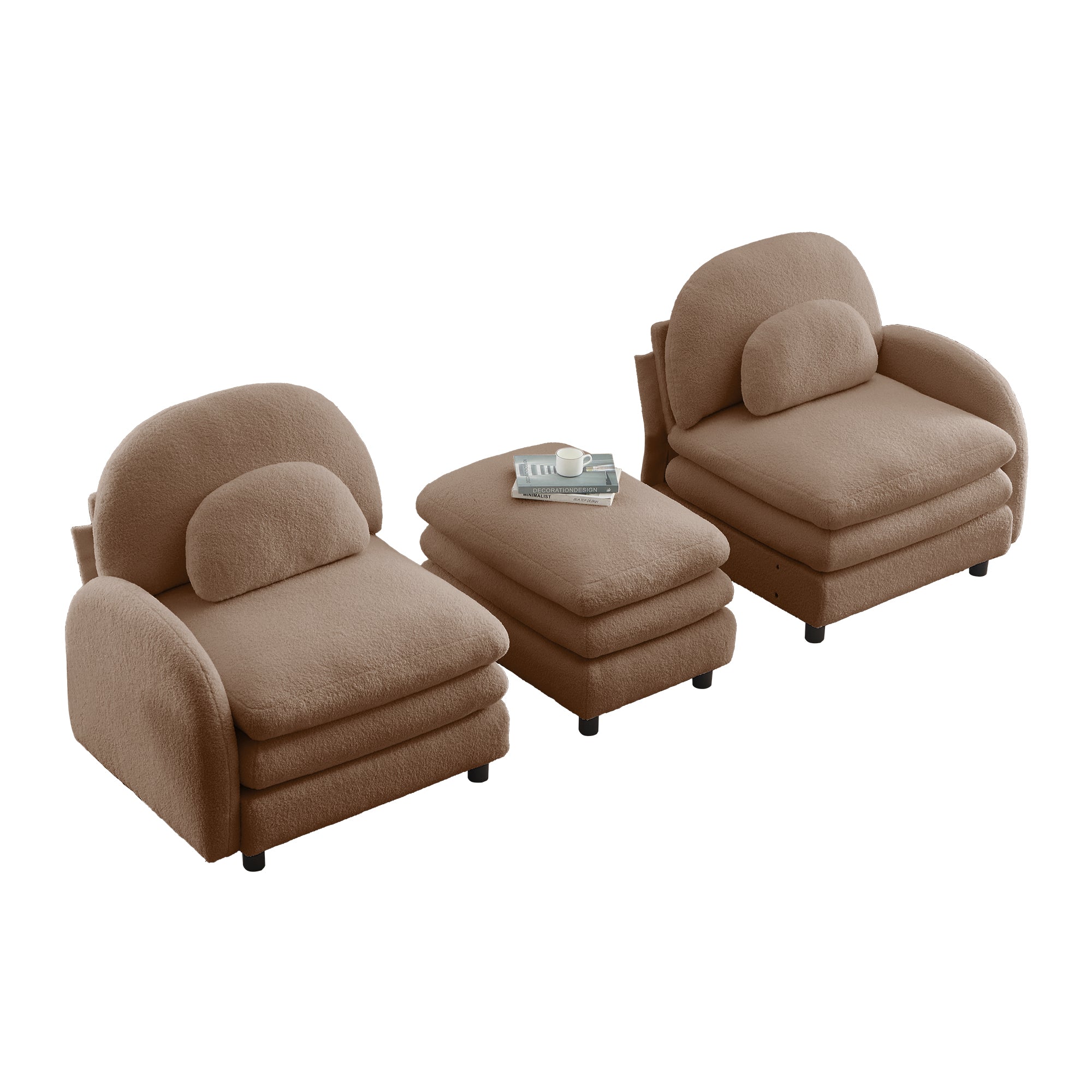 Ventura camel modular sofa with ottoman and armless chair isolated product image on white background
