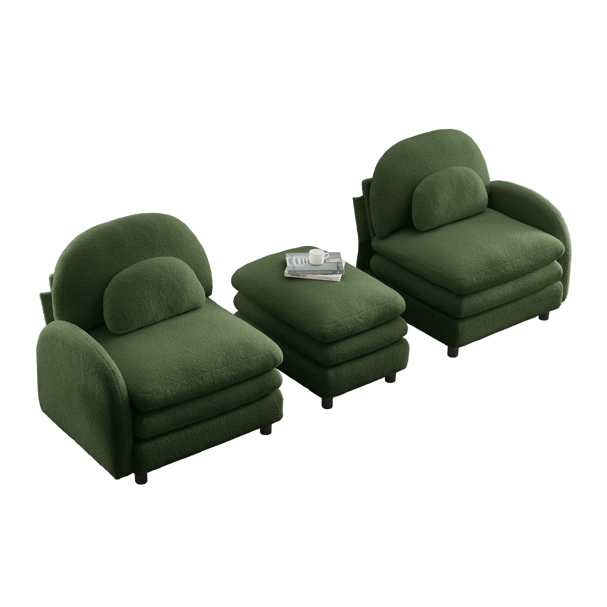 Ventura green modular sofa with ottoman and armless chair isolated product image on white background