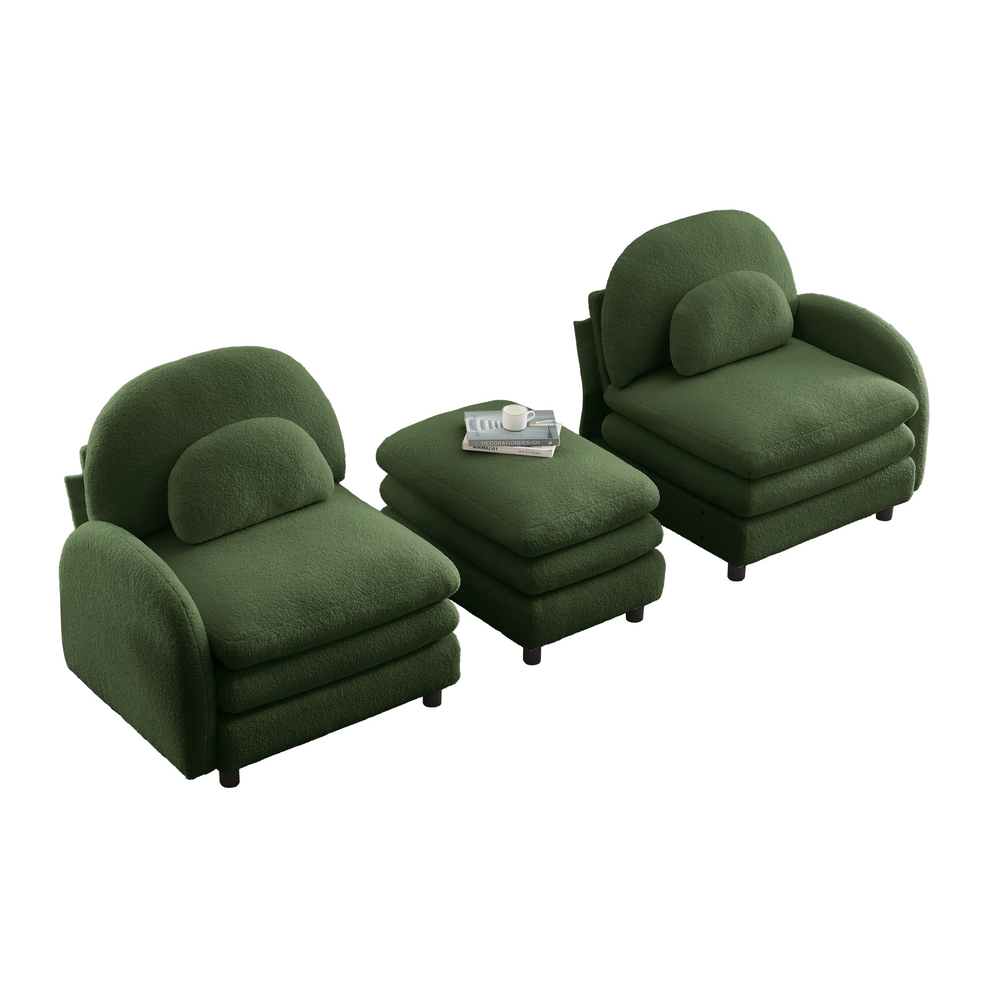 Ventura green modular sofa with ottoman and armless chair isolated product image on white background