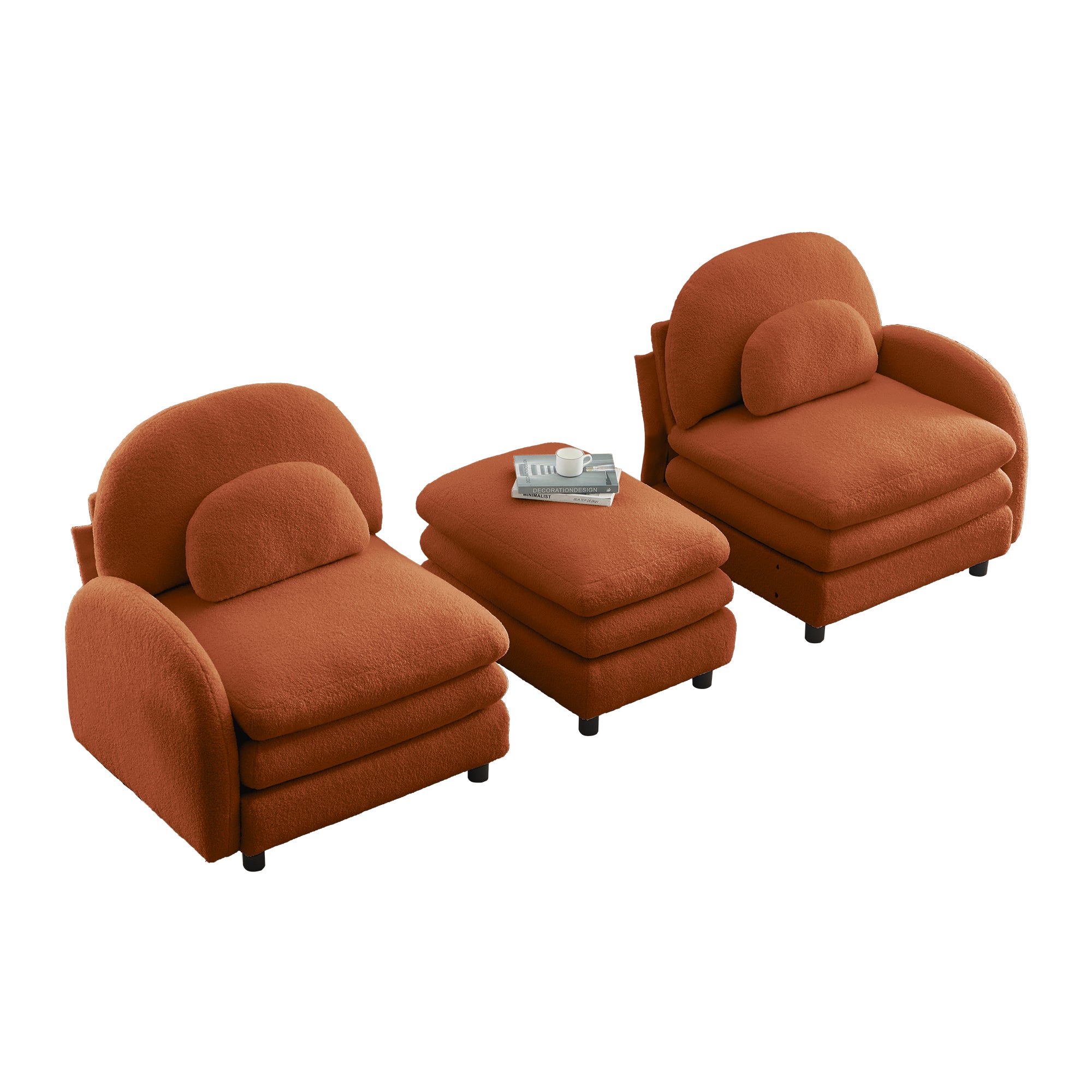 Ventura orange modular sofa with ottoman and armless chair isolated product image on white background