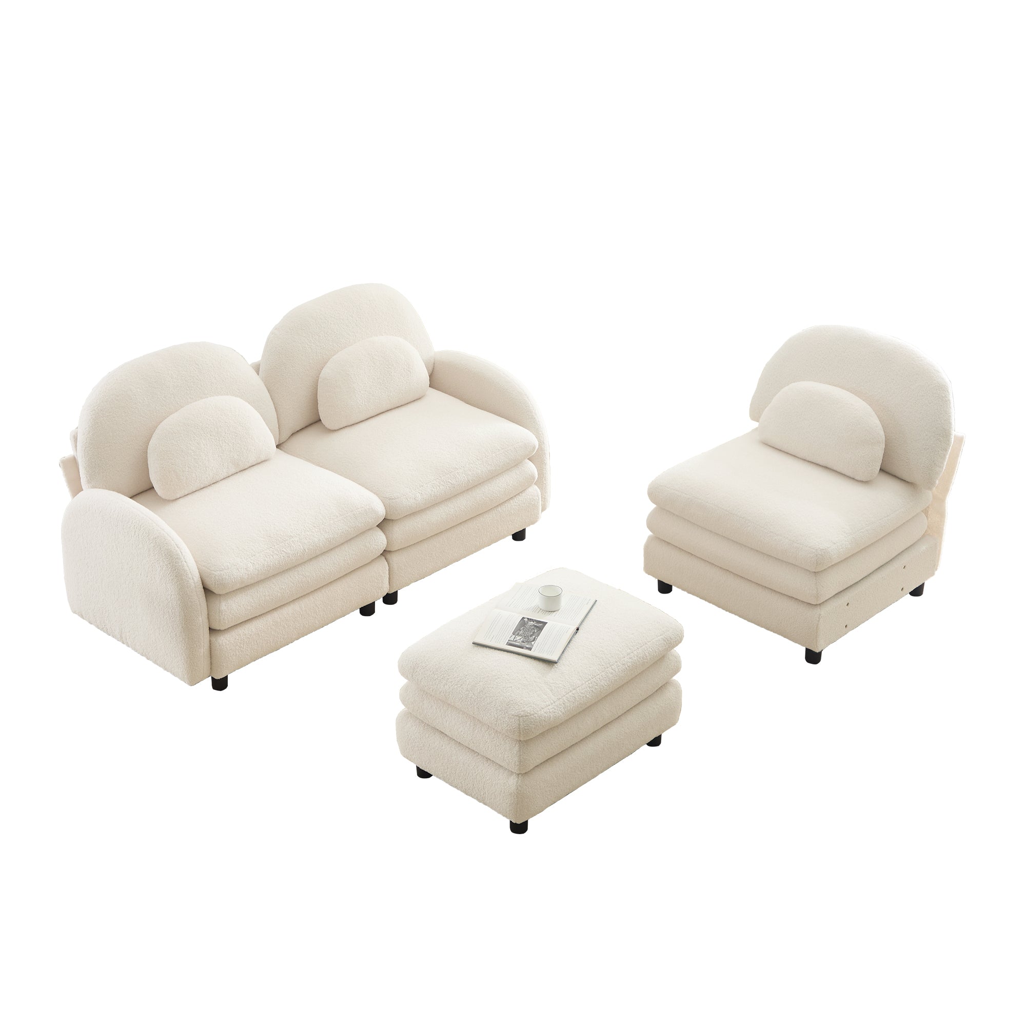 Ventura beige sectional sofa with ottoman and armless chair isolated product image on white background