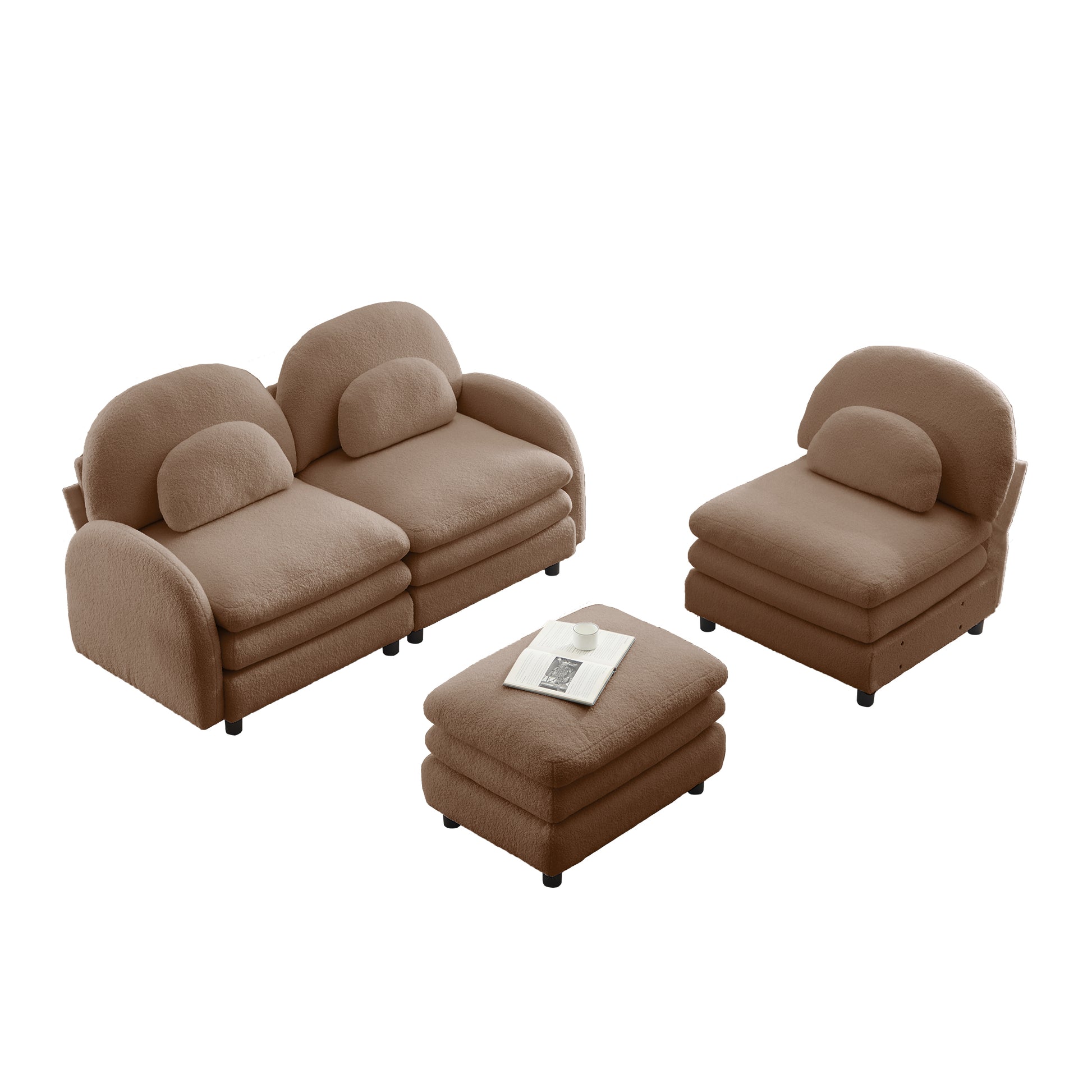 Ventura camel sectional sofa with ottoman and armless chair isolated product image on white background