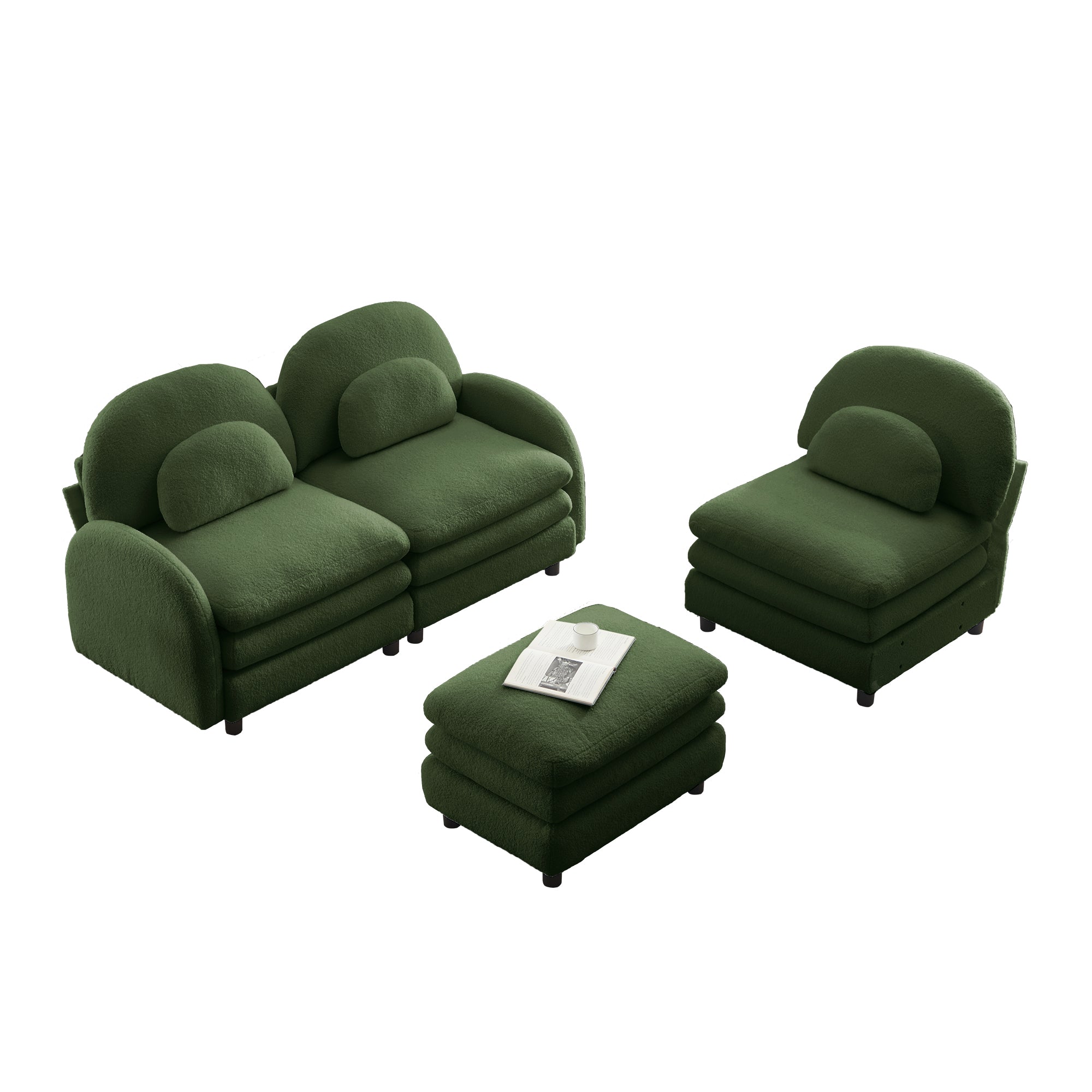 Ventura green sectional sofa with ottoman and armless chair isolated product image on white background