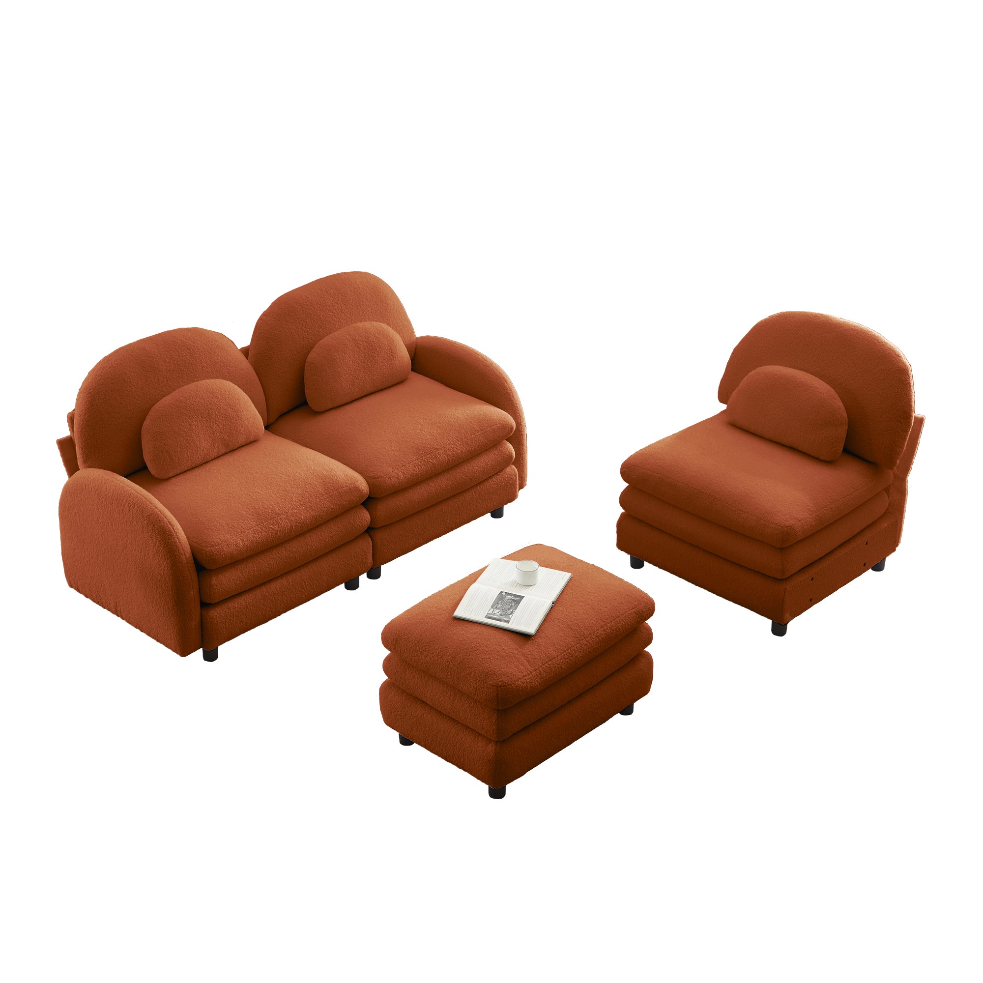 Ventura orange sectional sofa with ottoman and armless chair isolated product image on white background