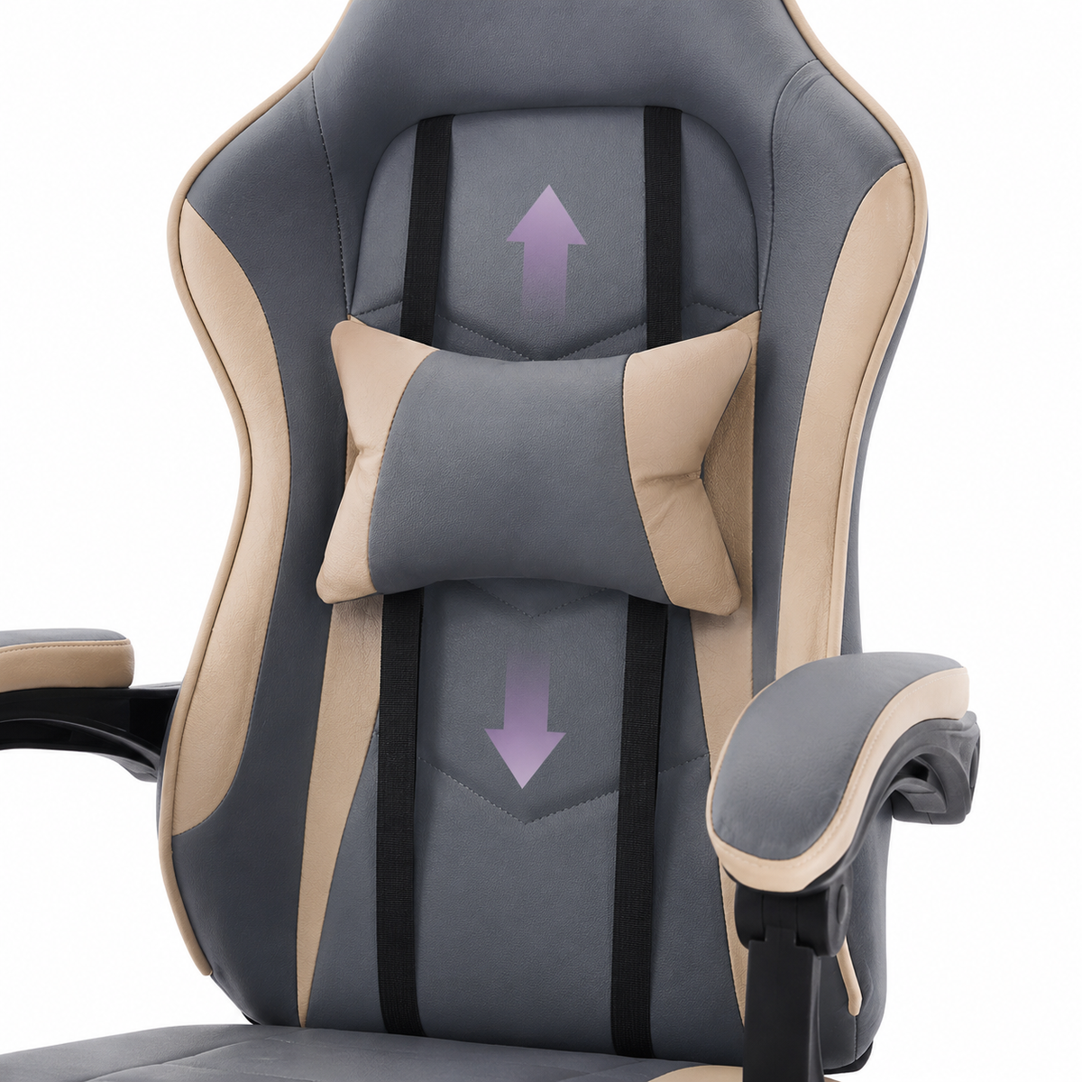Vesper light camel gaming chair showing lumbar cushion and backrest detail