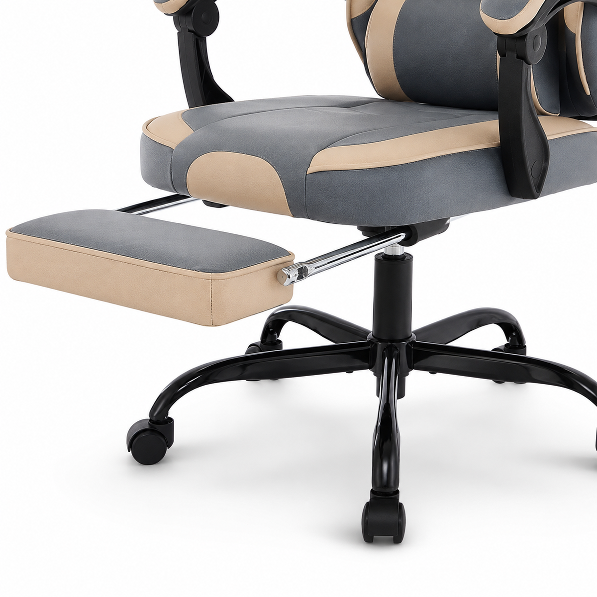 Vesper light camel gaming chair showing seat base and footrest