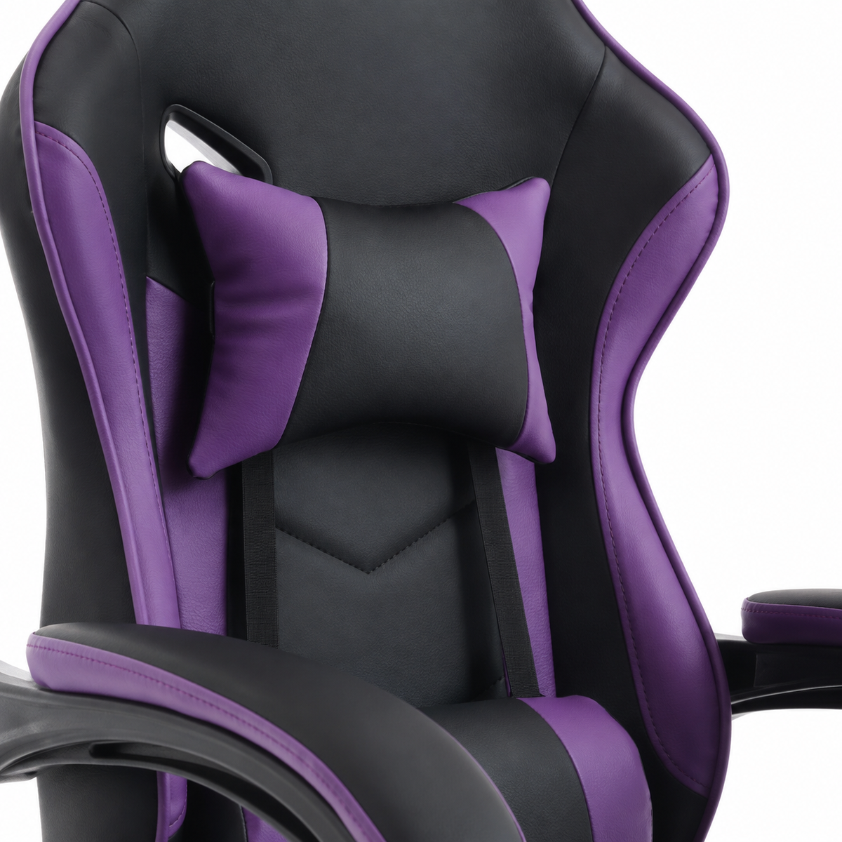 Vesper purple gaming chair showing padded backrest and lumbar cushion detail