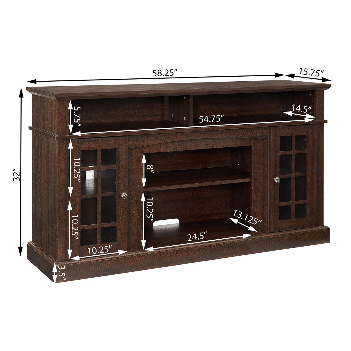 Victorian espresso tv stand showing dimensions