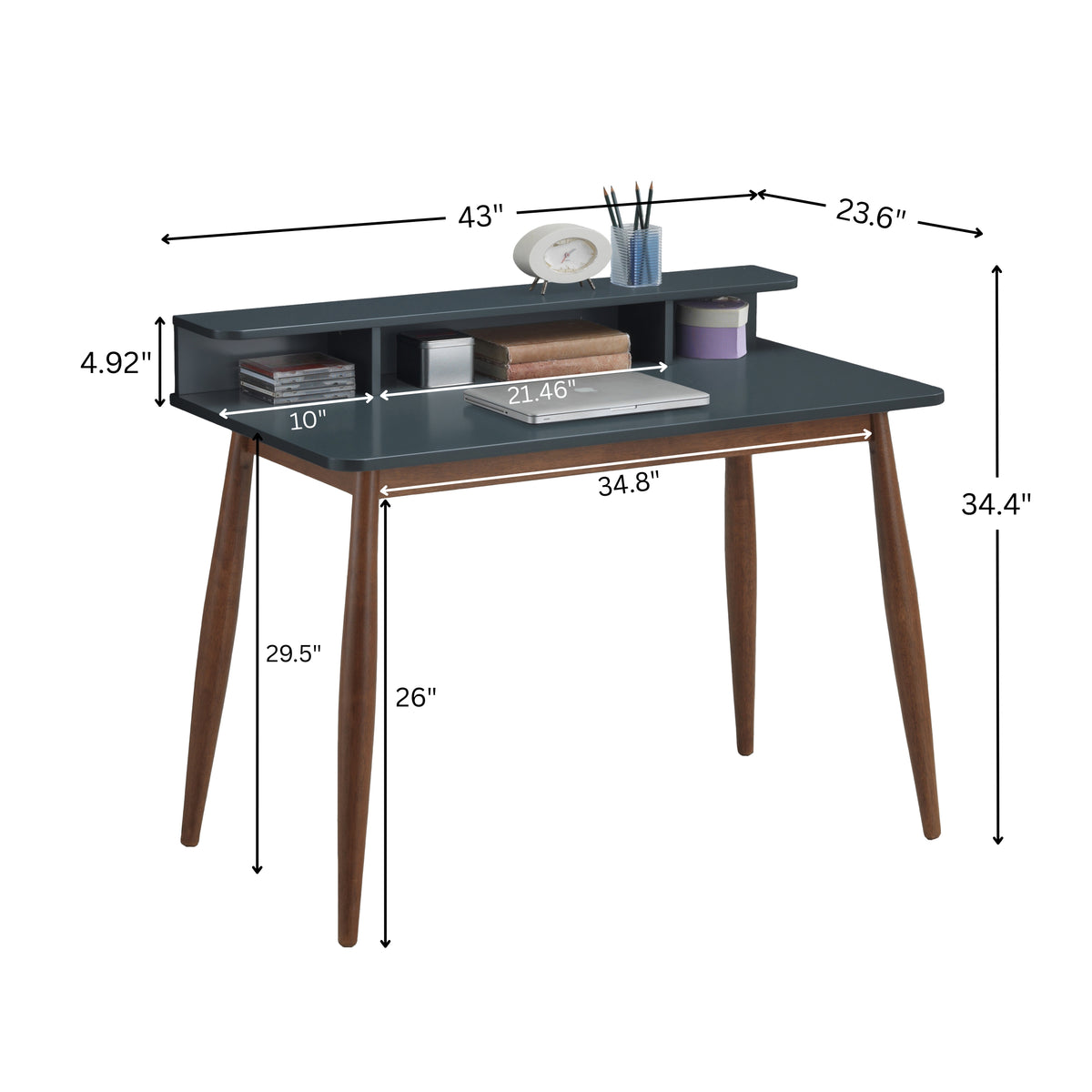 Visby grey writing desk showing dimensions