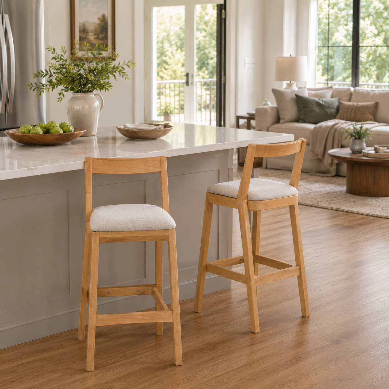Vouvray 30" Rubberwood Upholstered Bar Height Stools with Backrests Set of 2