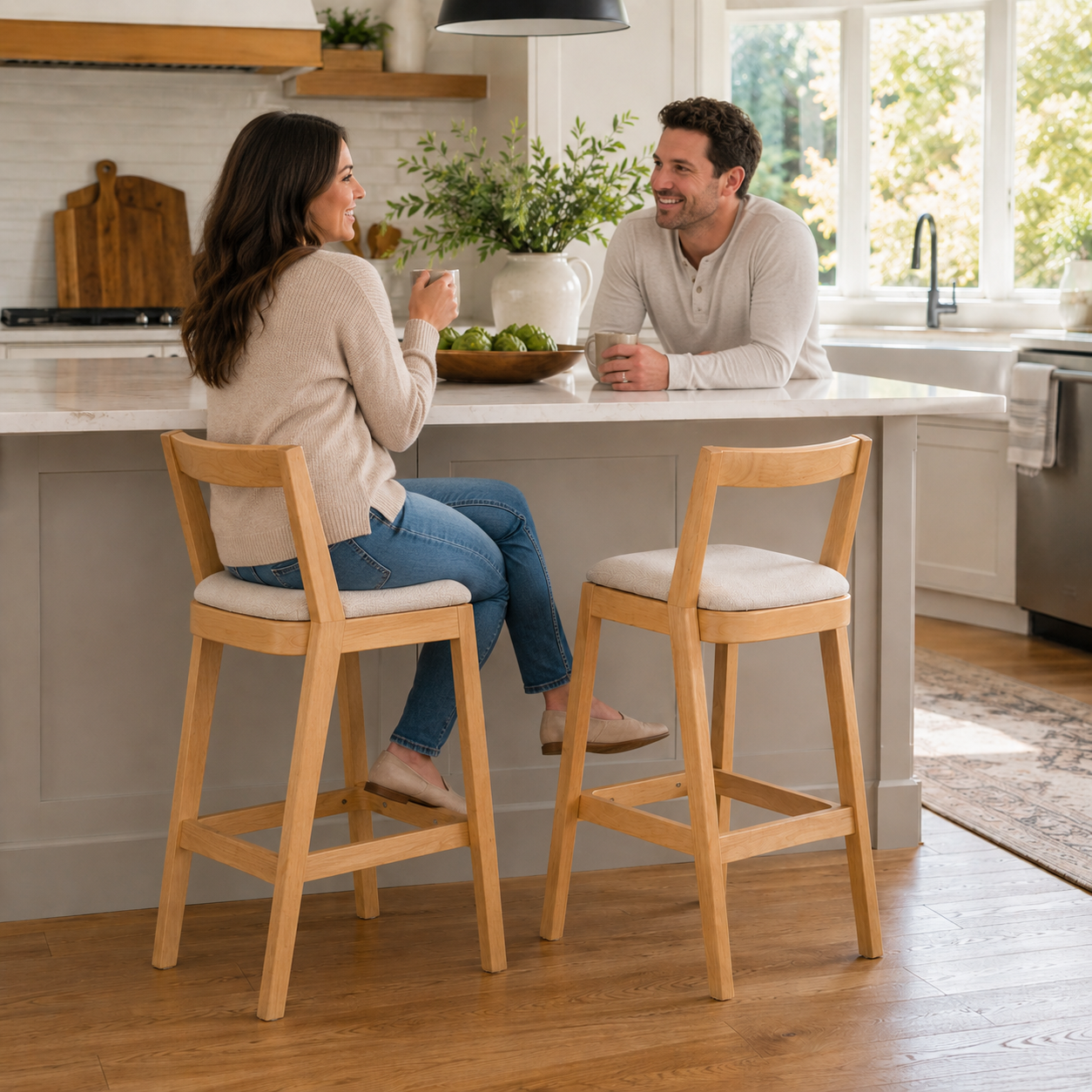 Vouvray 30" Rubberwood Upholstered Bar Height Stools with Backrests Set of 2