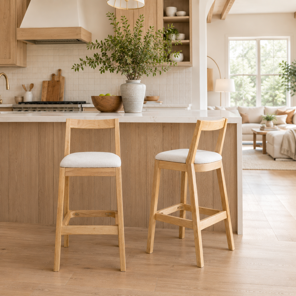Vouvray 30" Rubberwood Upholstered Bar Height Stools with Backrests Set of 2