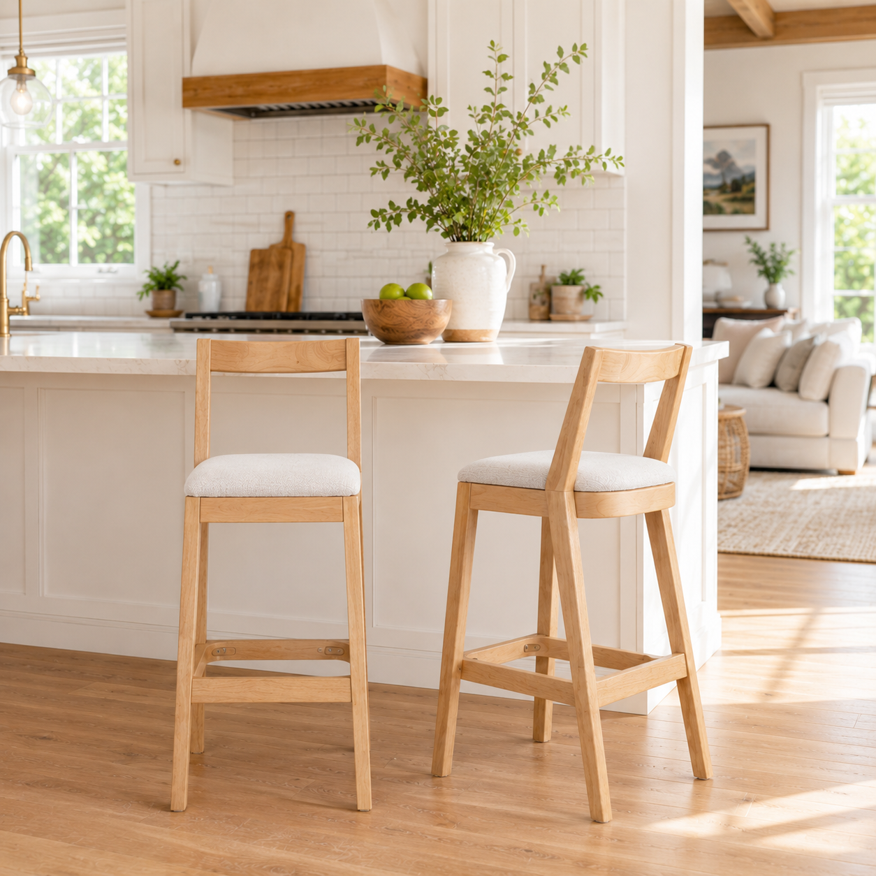 Vouvray 30" Rubberwood Upholstered Bar Height Stools with Backrests Set of 2