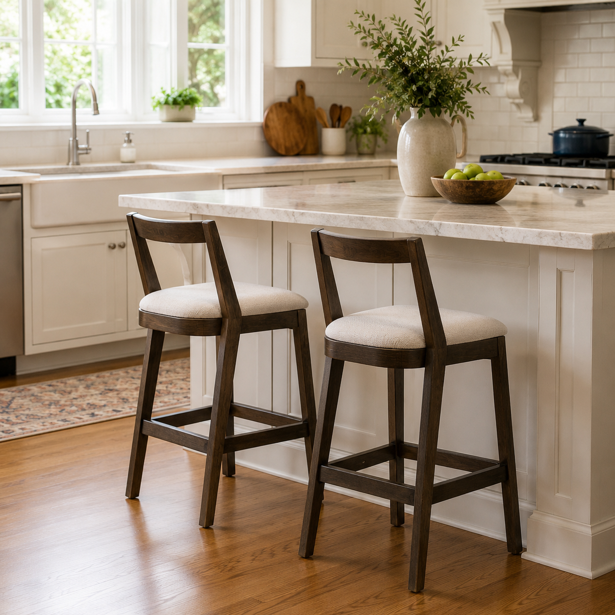 Vouvray 30" Rubberwood Upholstered Bar Height Stools with Backrests Set of 2