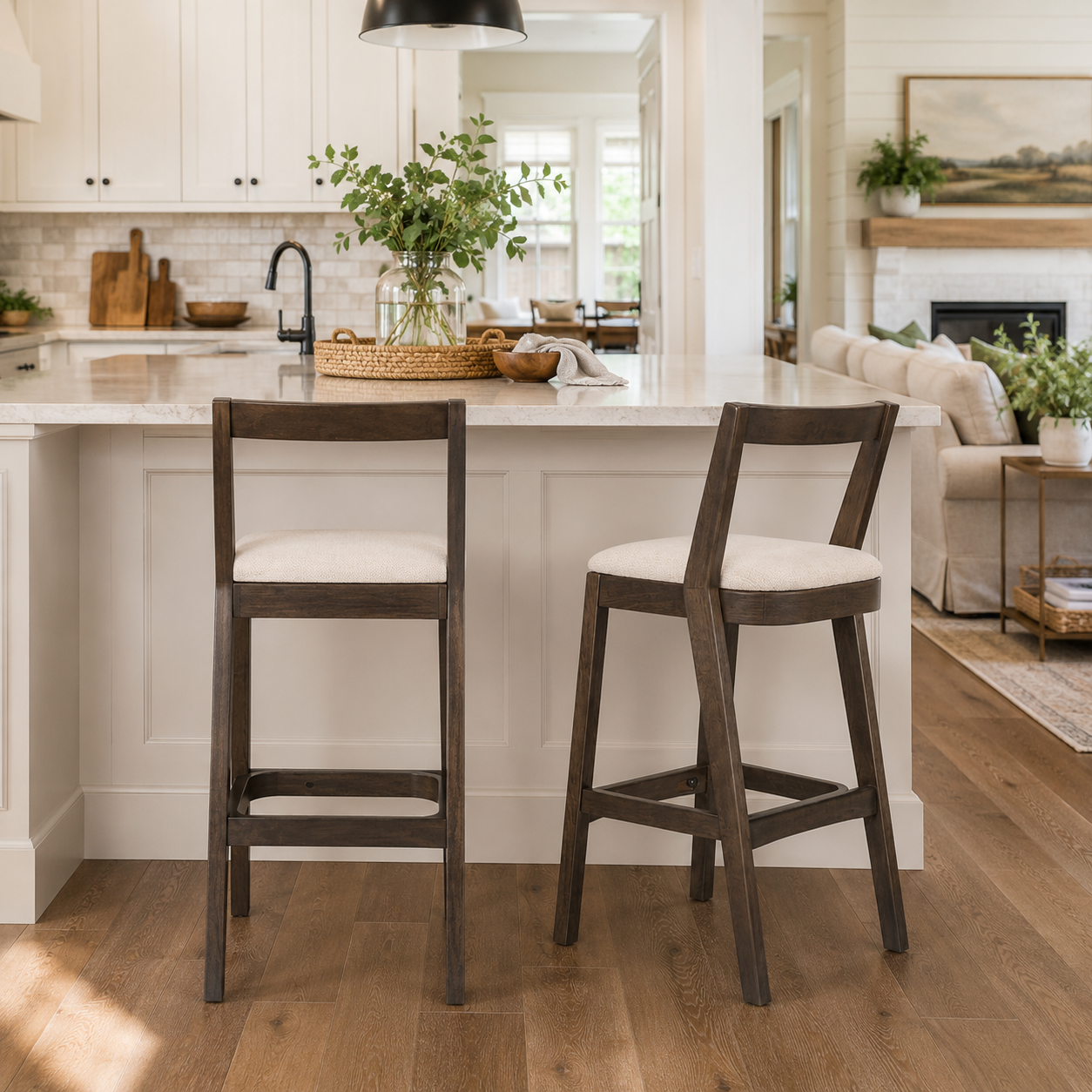 Vouvray 30" Rubberwood Upholstered Bar Height Stools with Backrests Set of 2