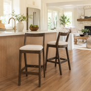 Vouvray 30" Rubberwood Upholstered Bar Height Stools with Backrests Set of 2