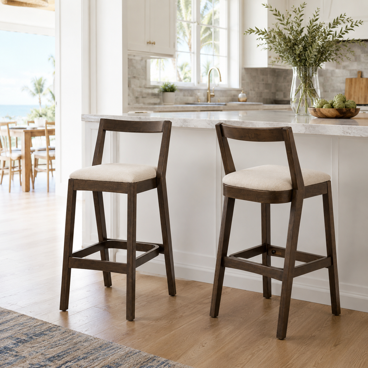 Vouvray 30" Rubberwood Upholstered Bar Height Stools with Backrests Set of 2