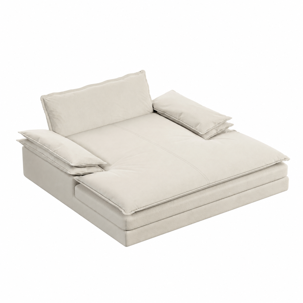 Waco beige chenille modular double chaise lounge chair showing side angled view isolated lounge chair image on white background