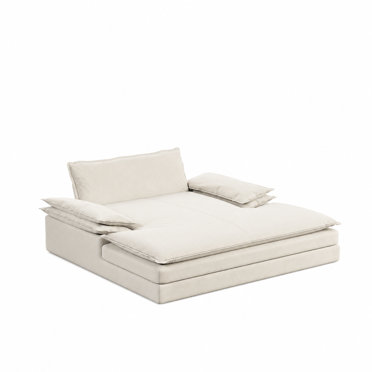 Waco beige chenille modular double chaise lounge chair showing front angled view isolated lounge chair image on white background