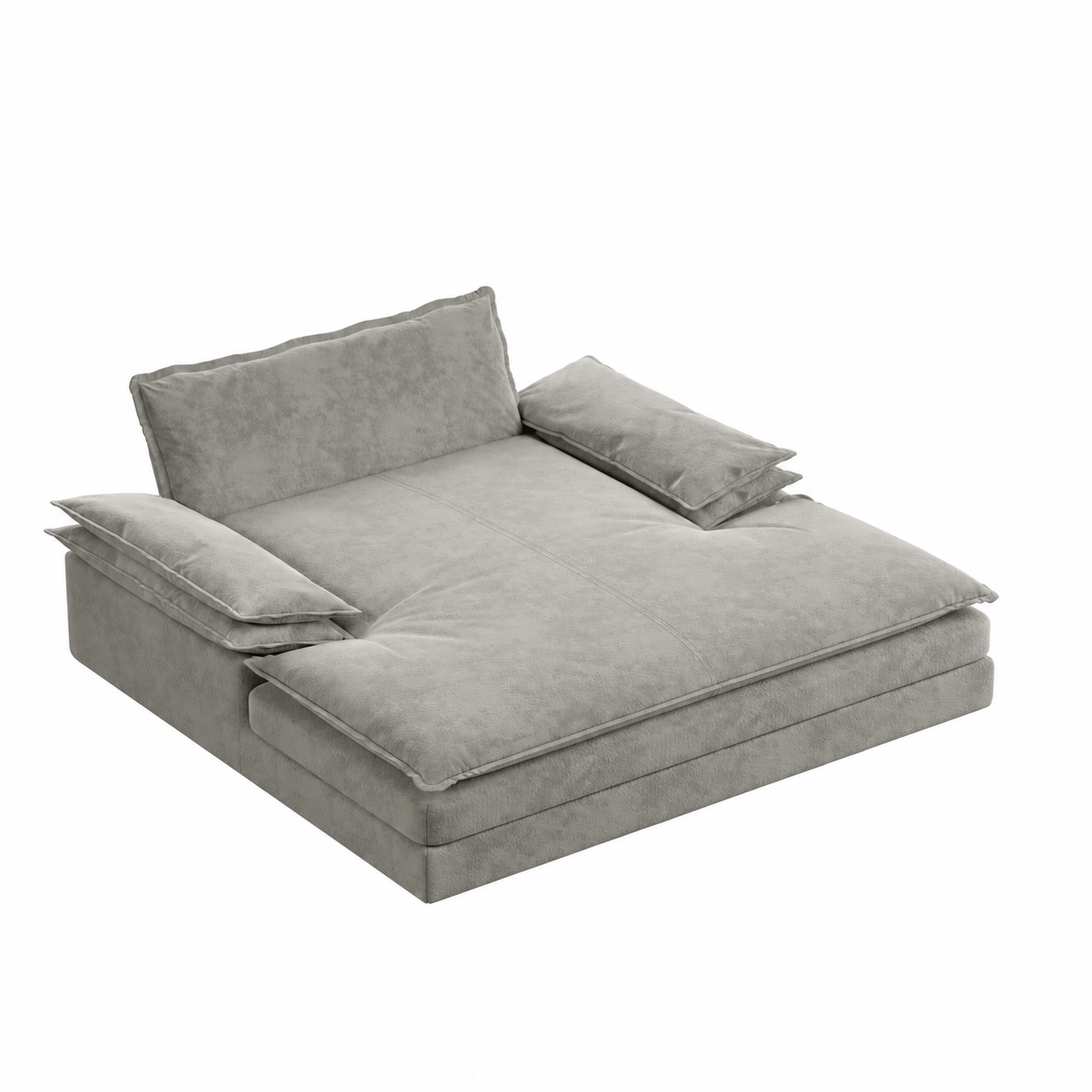 Waco grey chenille modular double chaise lounge chair showing side angled view isolated lounge chair image on white background
