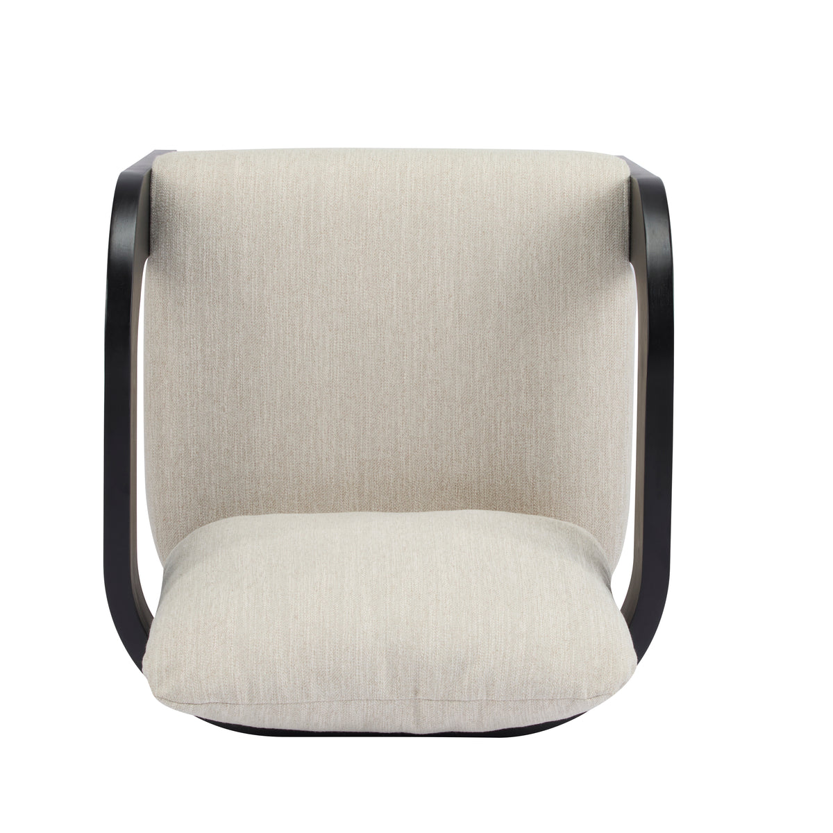 Wakatipu black dining armchair close-up of the upholstered seat and wraparound backrest