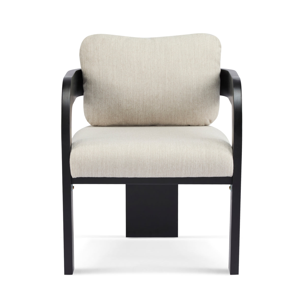 Wakatipu black upholstered dining armchair straight front view on white background
