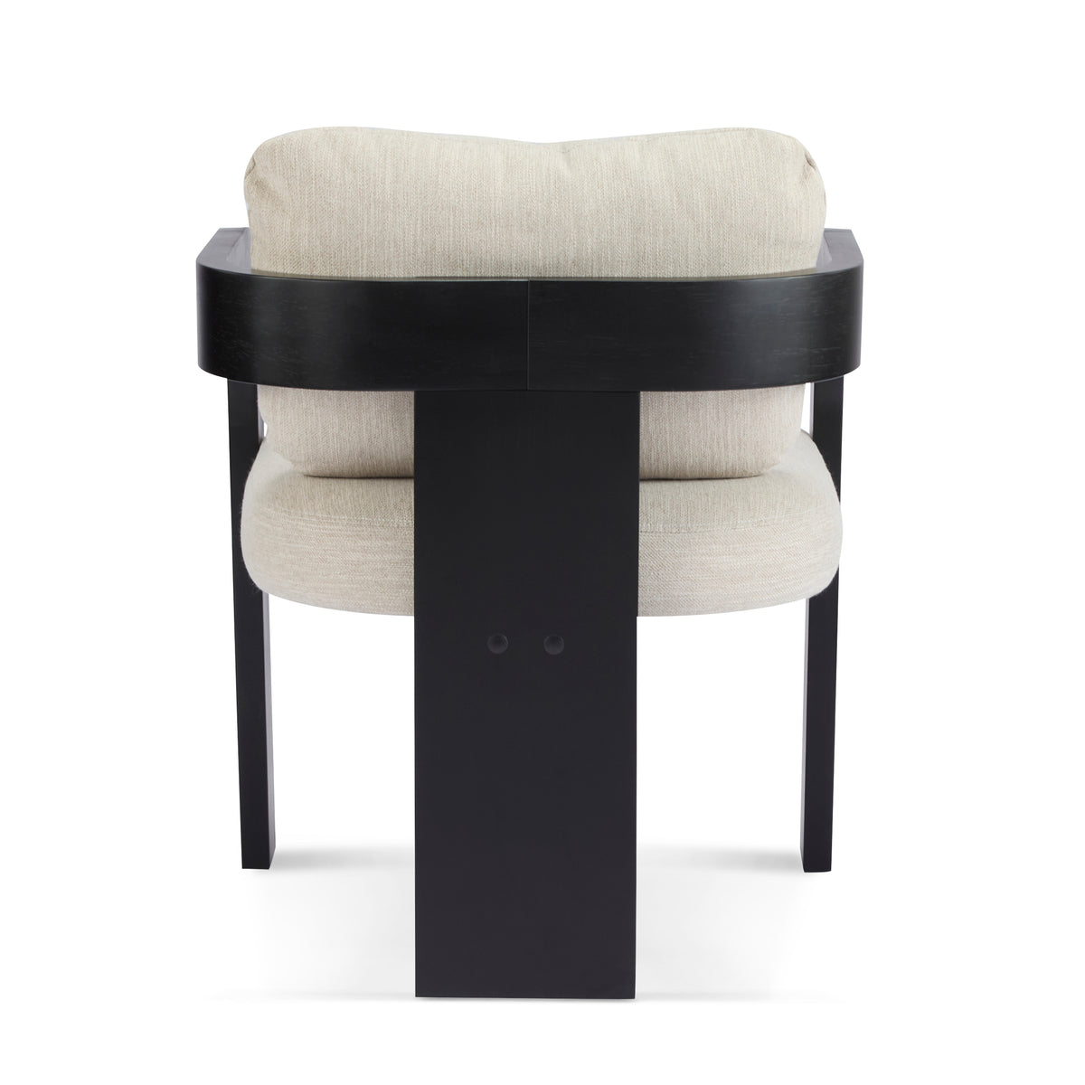 Wakatipu black dining armchair rear view with curved arms on white background