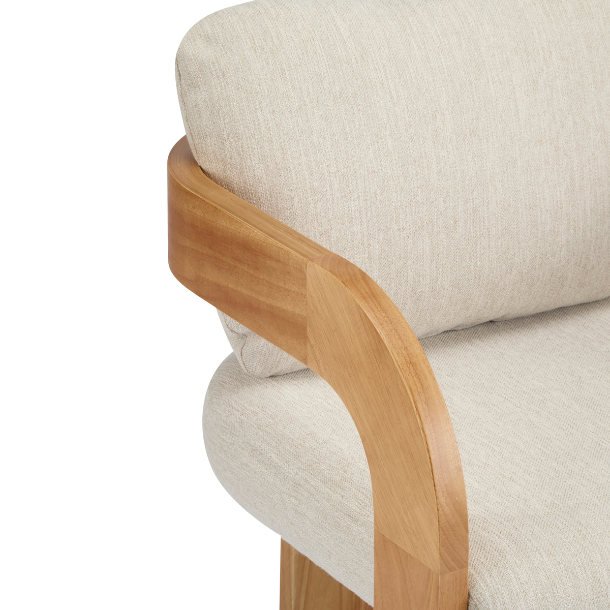 Wakatipu natural dining armchair close-up of the upholstered seat and wraparound backrest