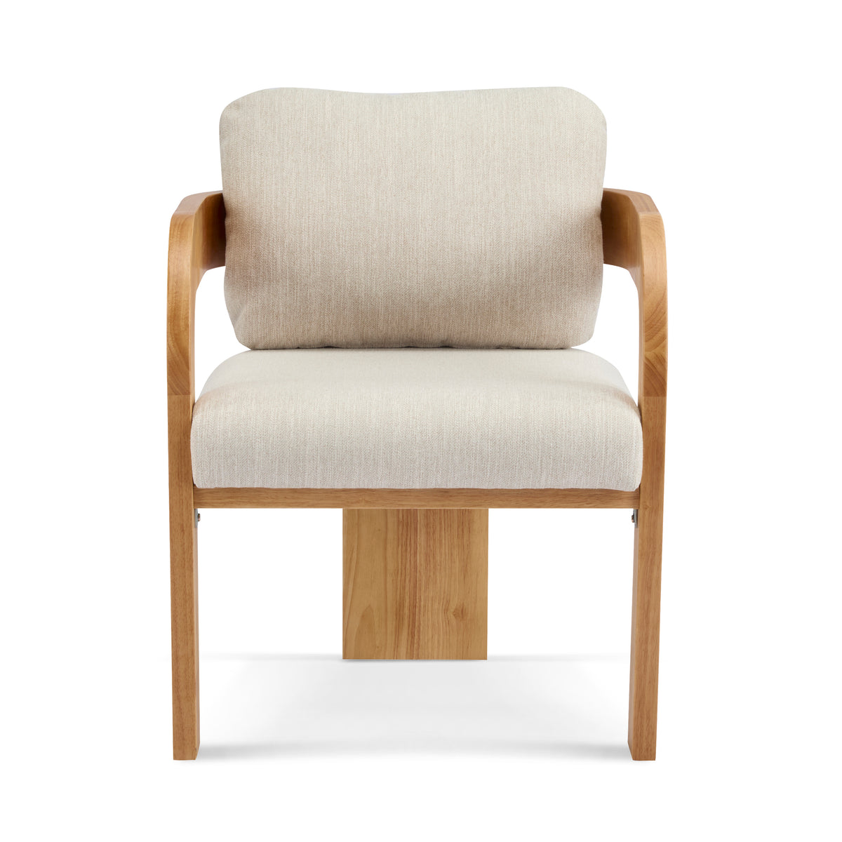 Wakatipu natural upholstered dining armchair straight front view on white background