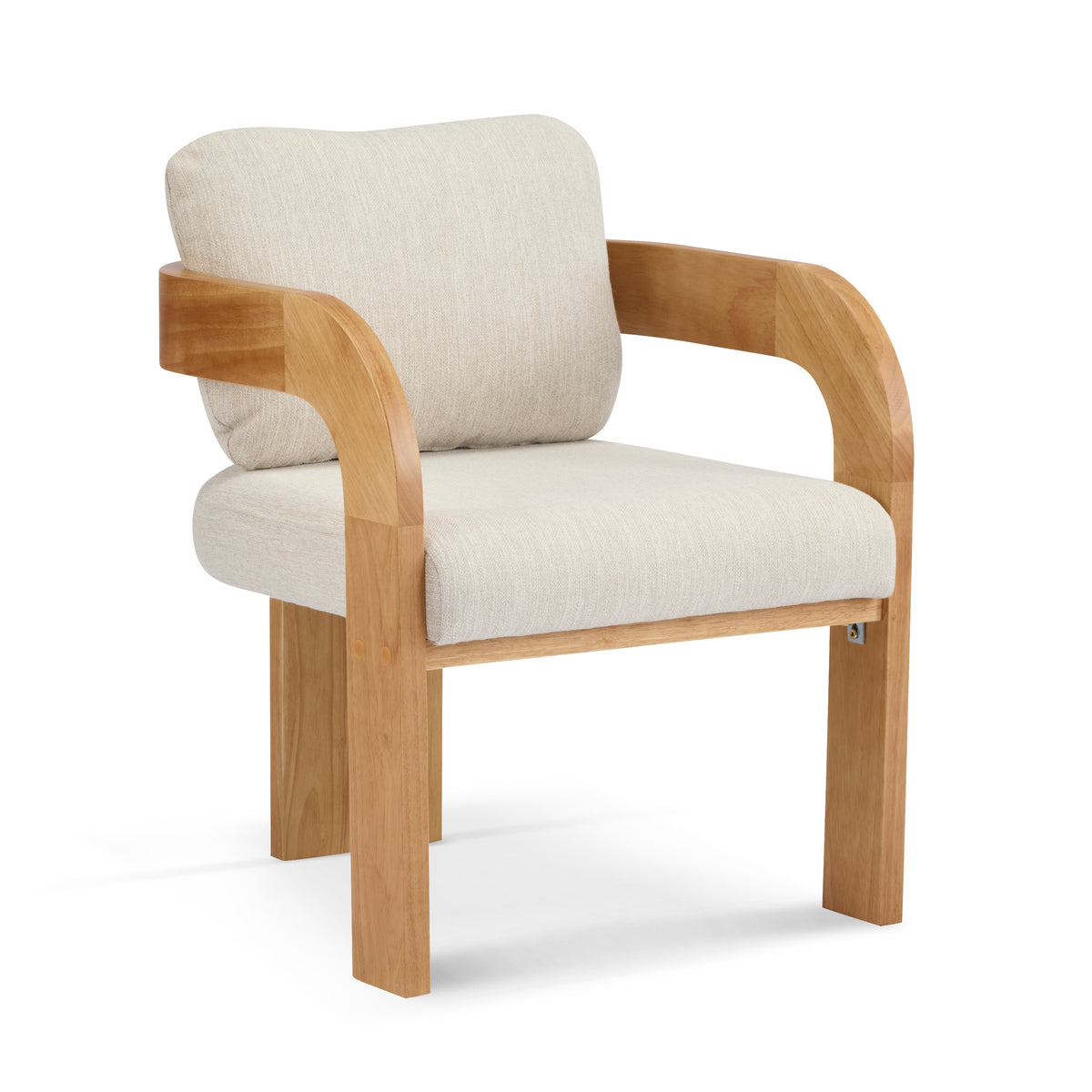 Wakatipu natural dining armchair side angled view with curved arms on white background