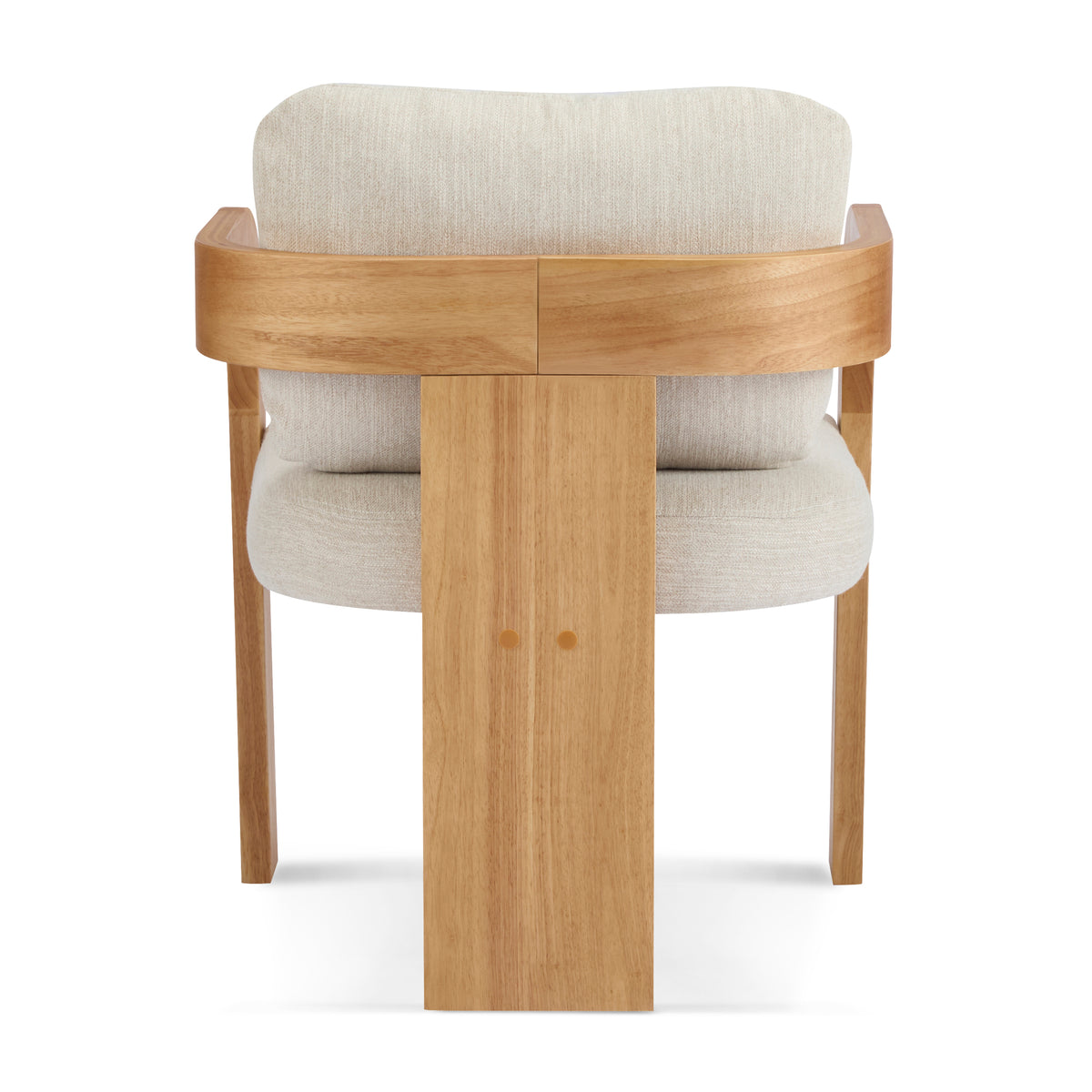 Wakatipu natural dining armchair rear view with curved arms on white background