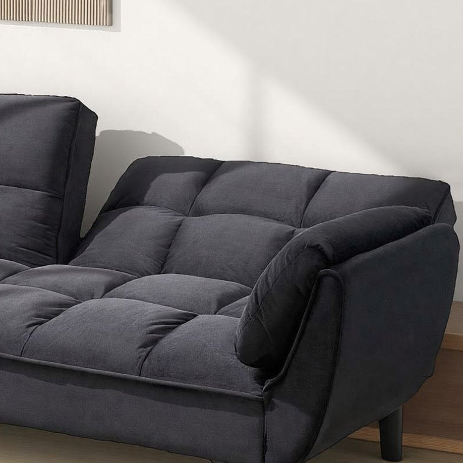 Wellington black futon sofa bed padded upholstery close-up