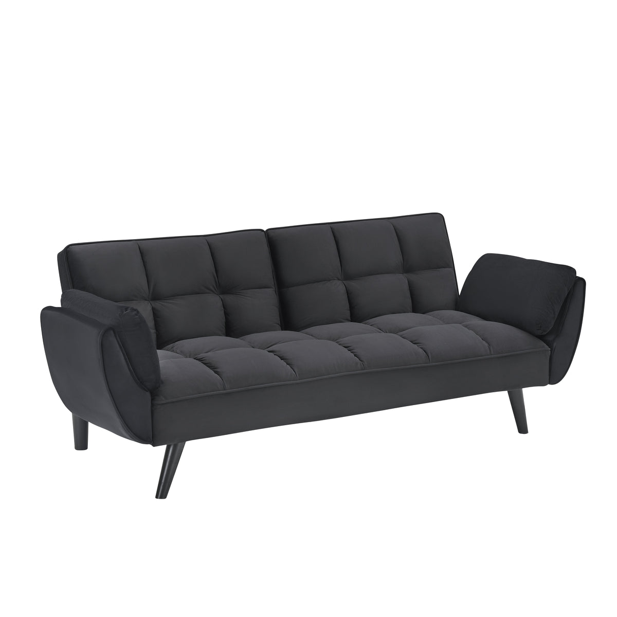 Wellington black futon sofa bed partially reclined view