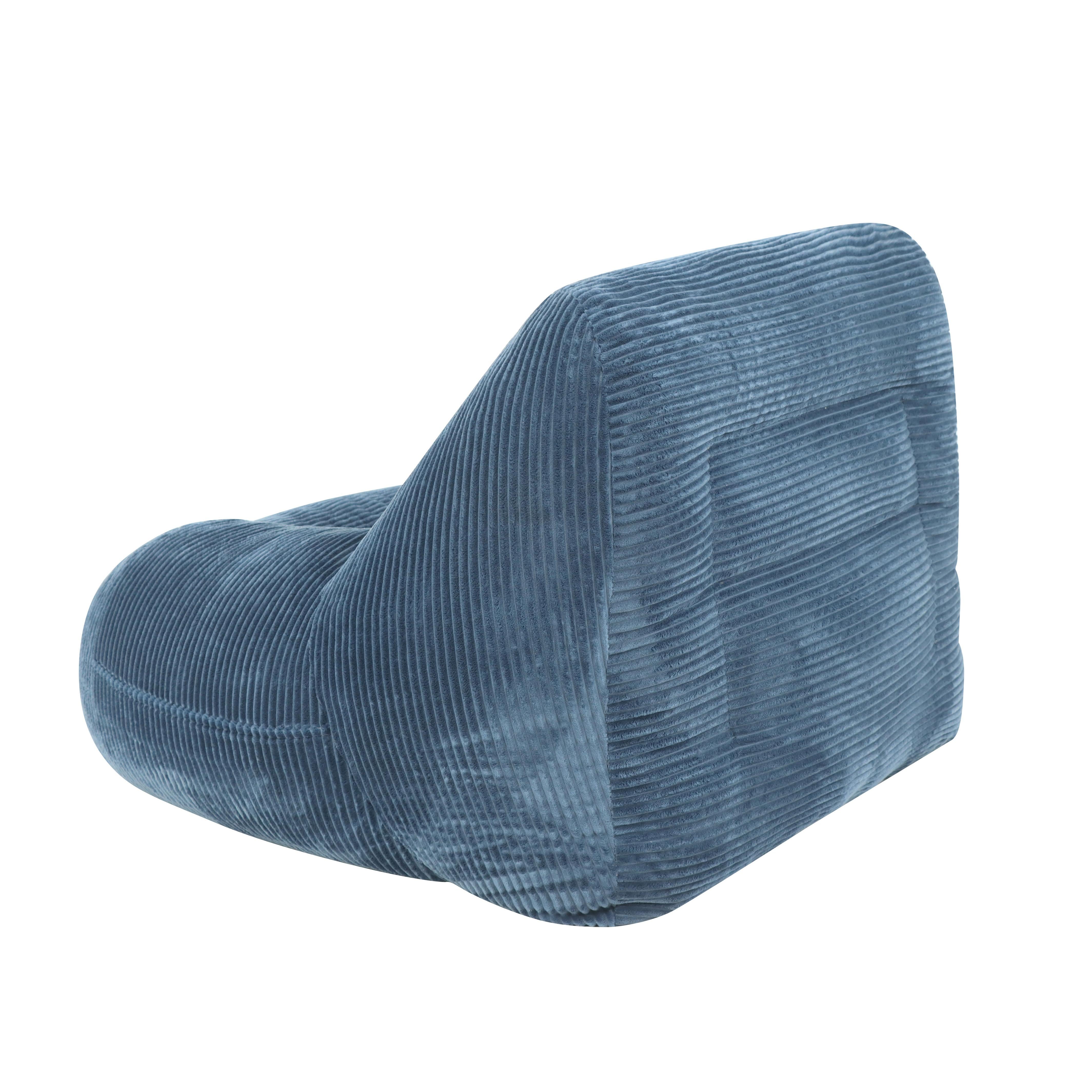 Westwood blue bean bag armchair showing the contoured side profile isolated product image on white background