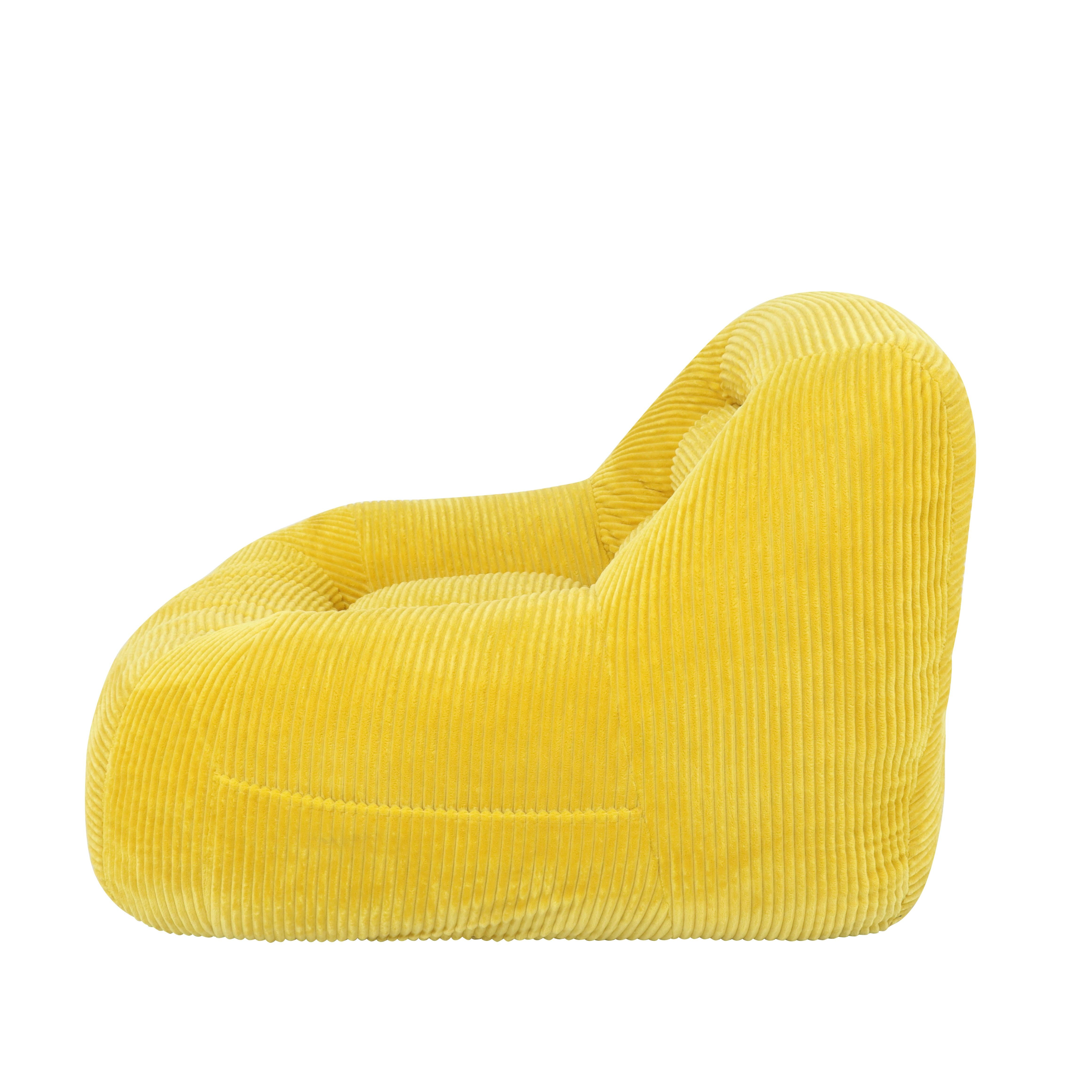 Westwood yellow bean bag armchair showing the contoured side profile isolated product image on white background