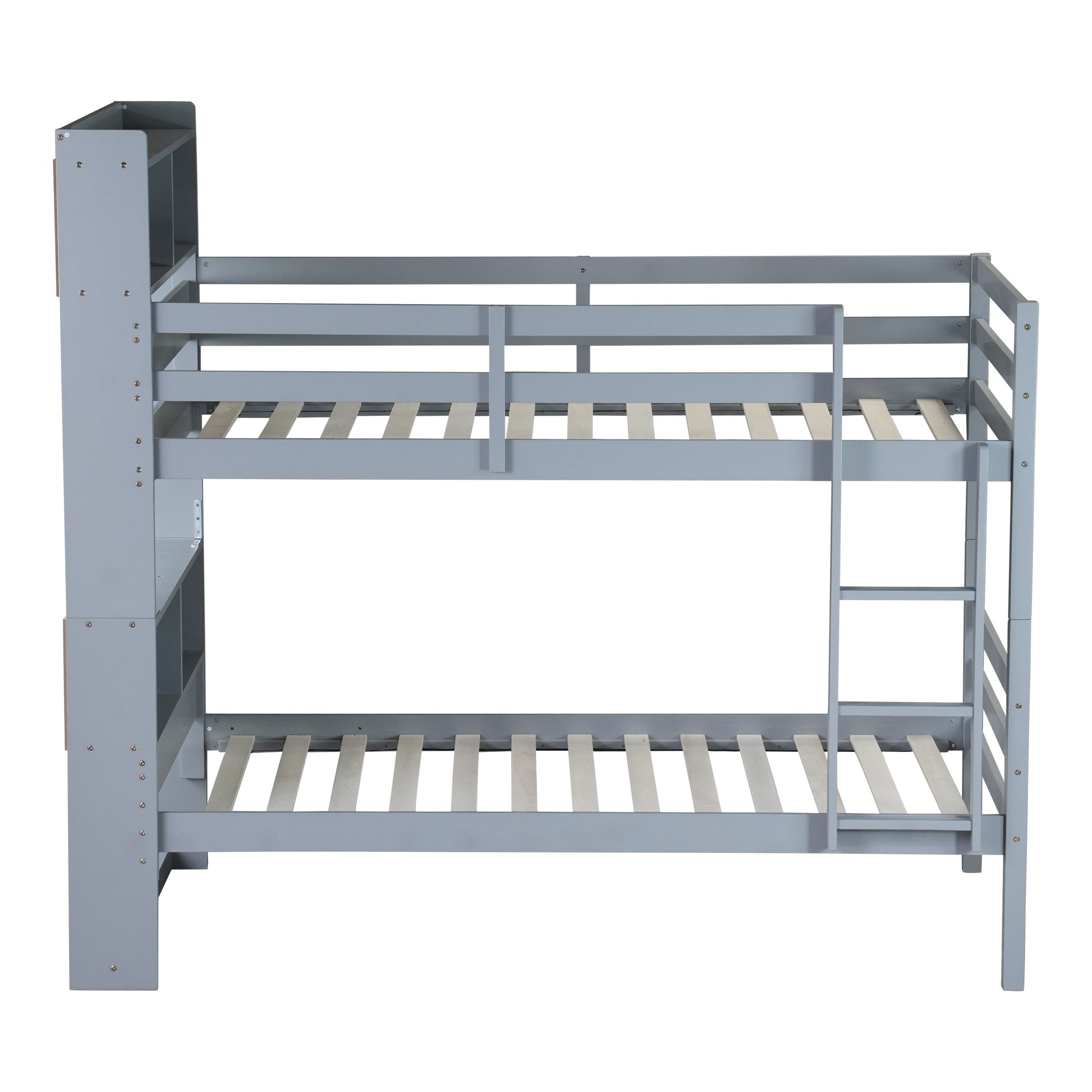 Wrenna gray twin over twin bunk bed front view on white background