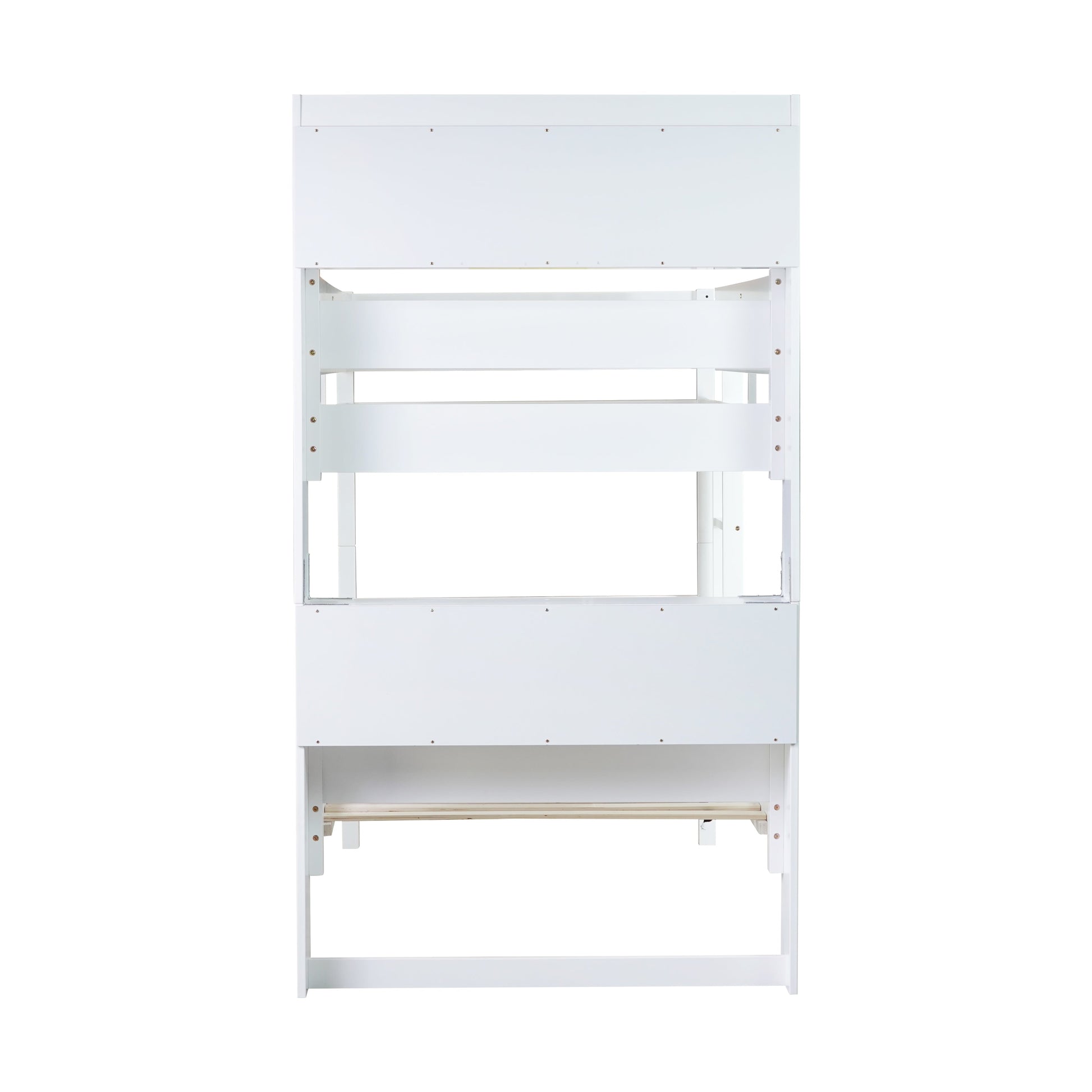 Wrenna white twin over twin bunk bed side view on white background