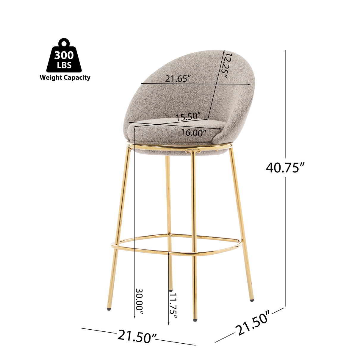 Yarra beige bar stool showing product dimensions