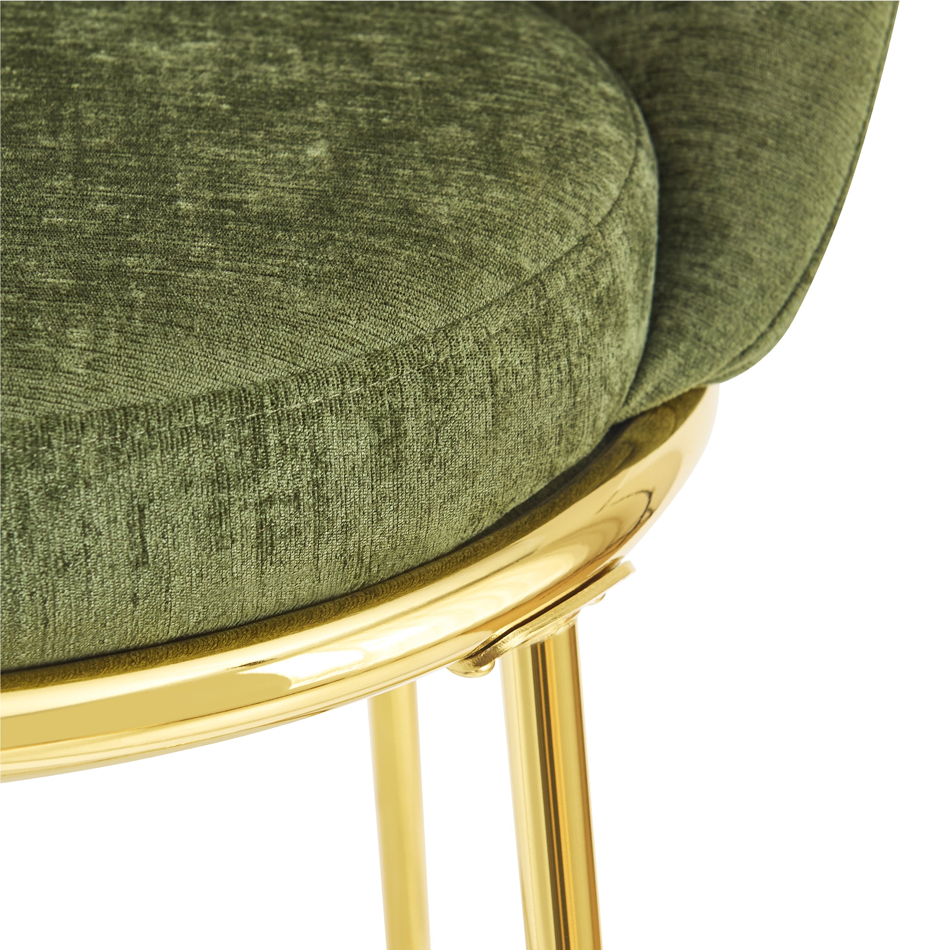 Yarra green bar stool showing upholstered seat and gold trim detail