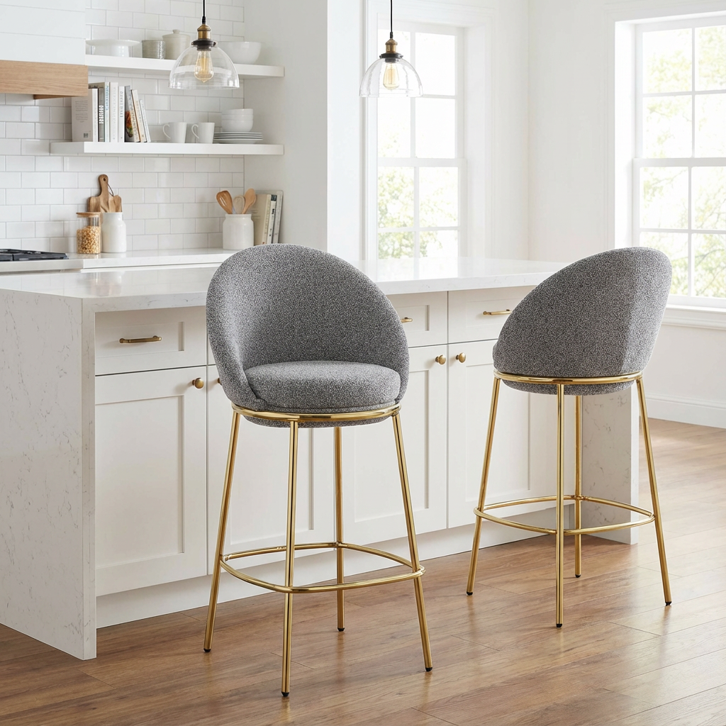 Yarra grey bar stool showing two stools in a kitchen island setting