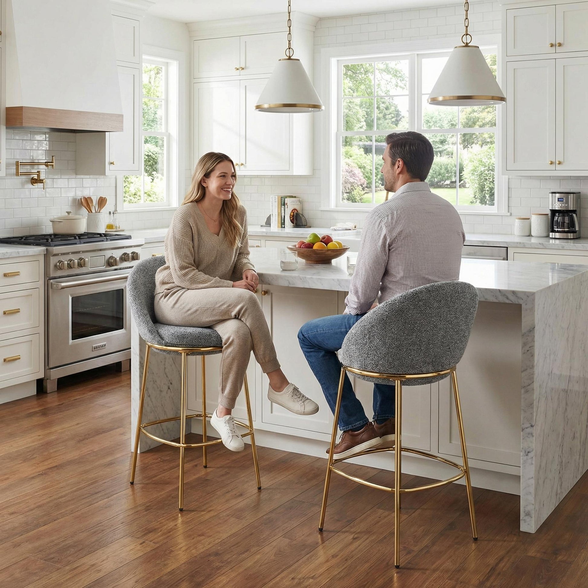 Yarra grey bar stool showing stools in use in a kitchen setting