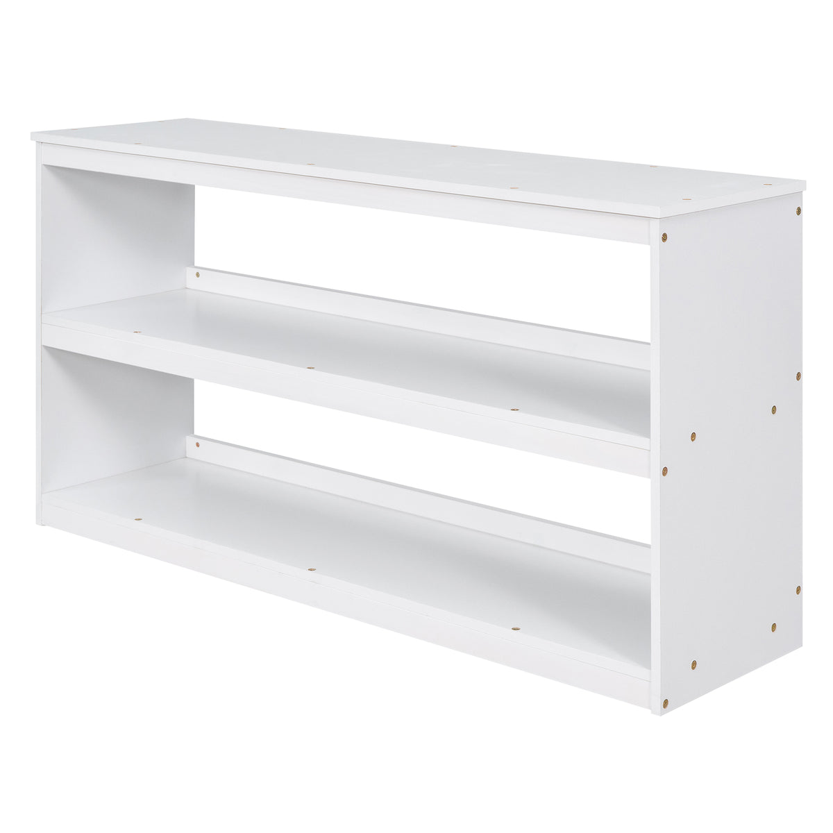 Ylven full size low loft bed in white with close-up of the bookshelf