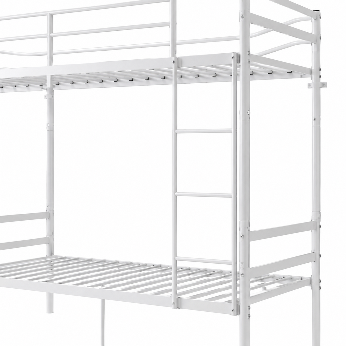 Zorven white bunk bed showing bed post and ladder detail
