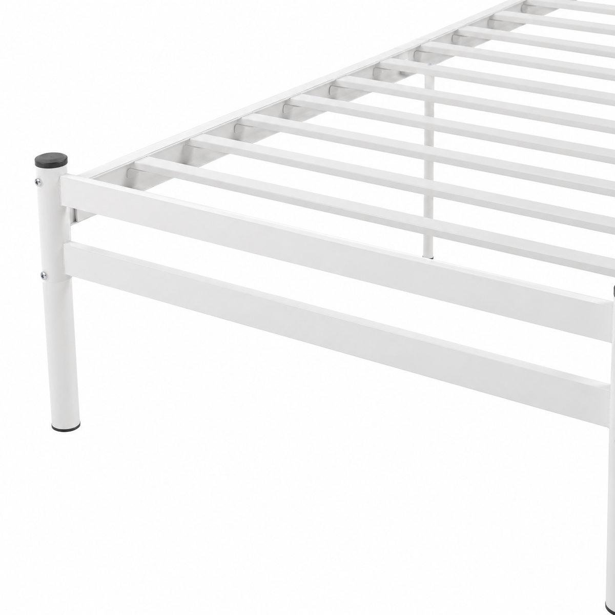 Zorven white bunk bed showing metal slat support detail
