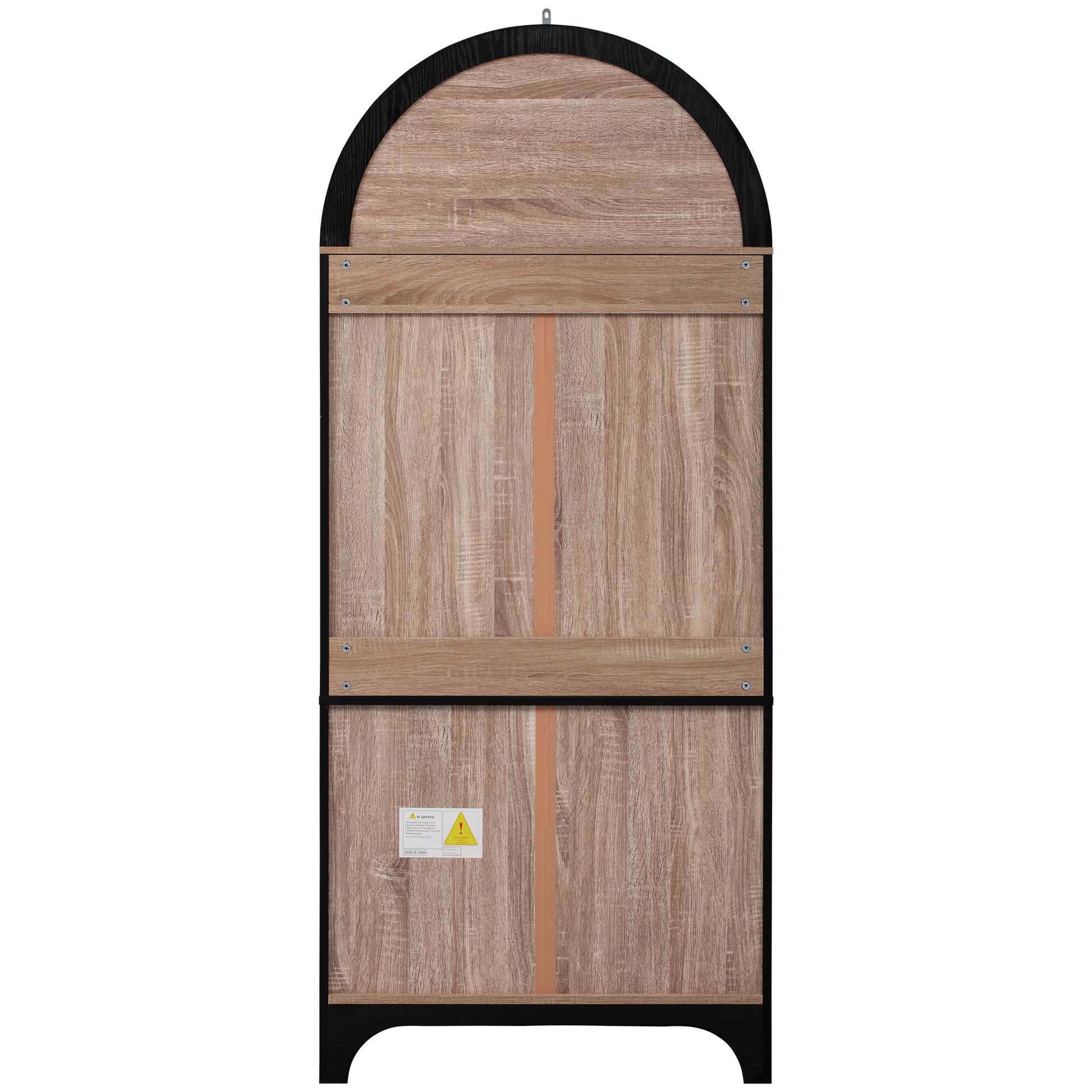 Savoy 71 inch black arched pantry cabinet rear view with sturdy wood back panel and farmhouse storage cabinet construction