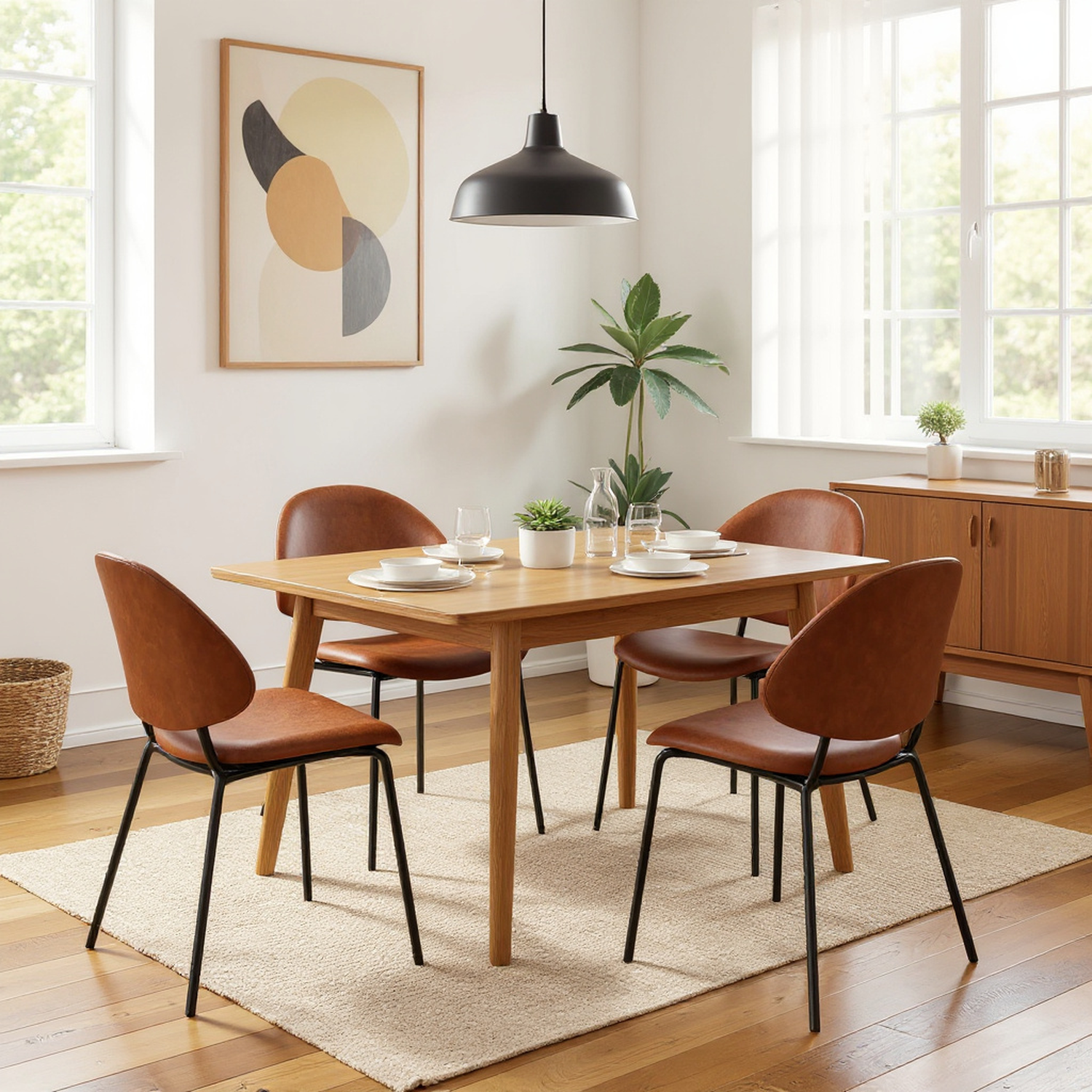 Hudson Mid-Century PU Leather Upholstered Dining Chairs Set of 4