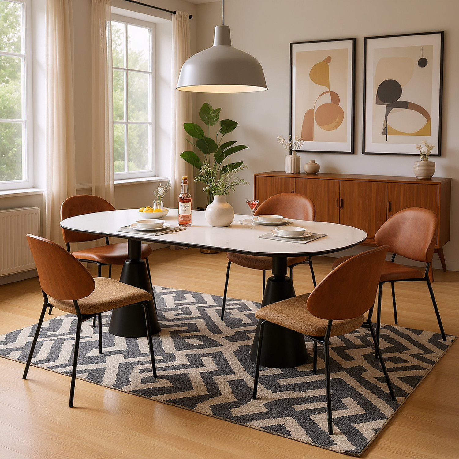 Hudson Mid-Century PU Leather Upholstered Dining Chairs Set of 4