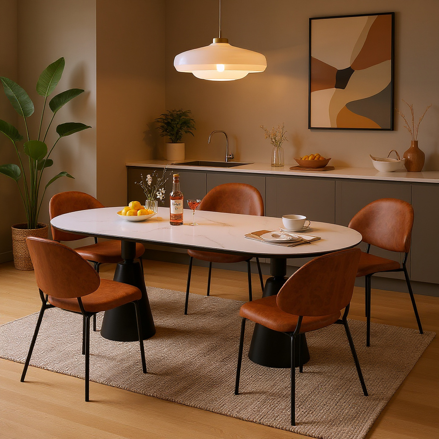 Hudson Mid-Century PU Leather Upholstered Dining Chairs Set of 4